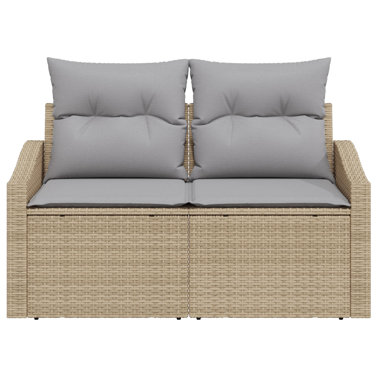 2-Seater Garden Sofa with Storage&Cushions Beige Poly Rattan - Image 4