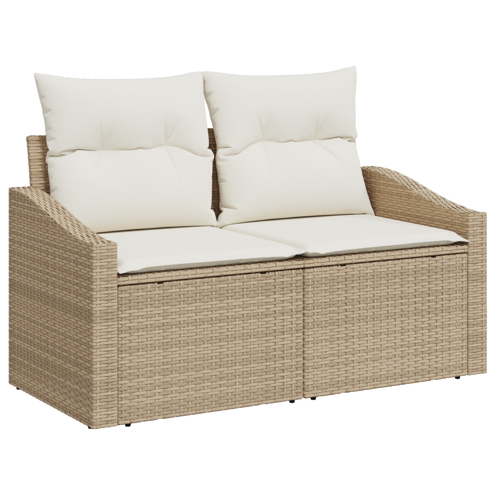 2-Seater Garden Sofa with Storage&Cushions Beige Poly Rattan - Image 2
