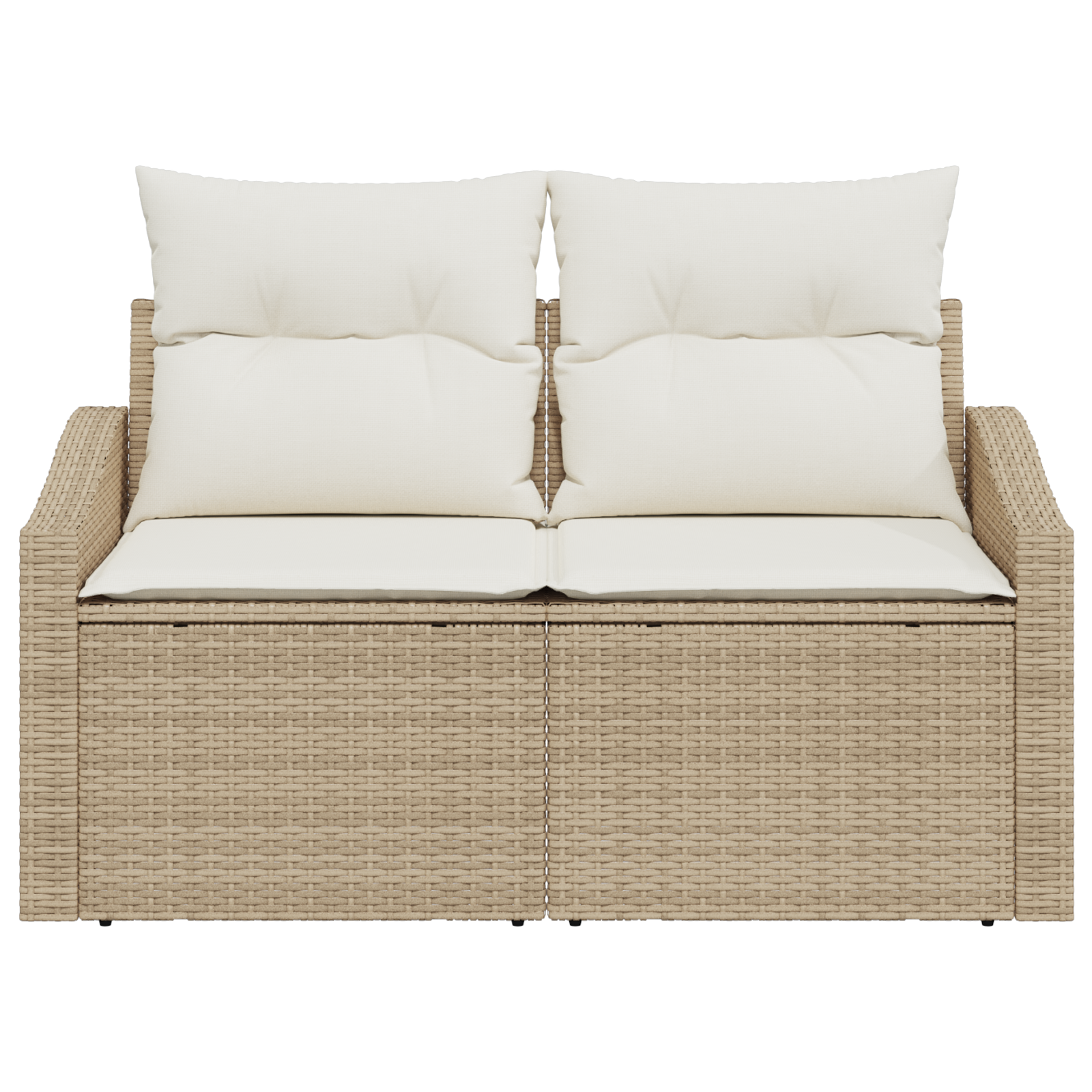 2-Seater Garden Sofa with Storage&Cushions Beige Poly Rattan - Image 5
