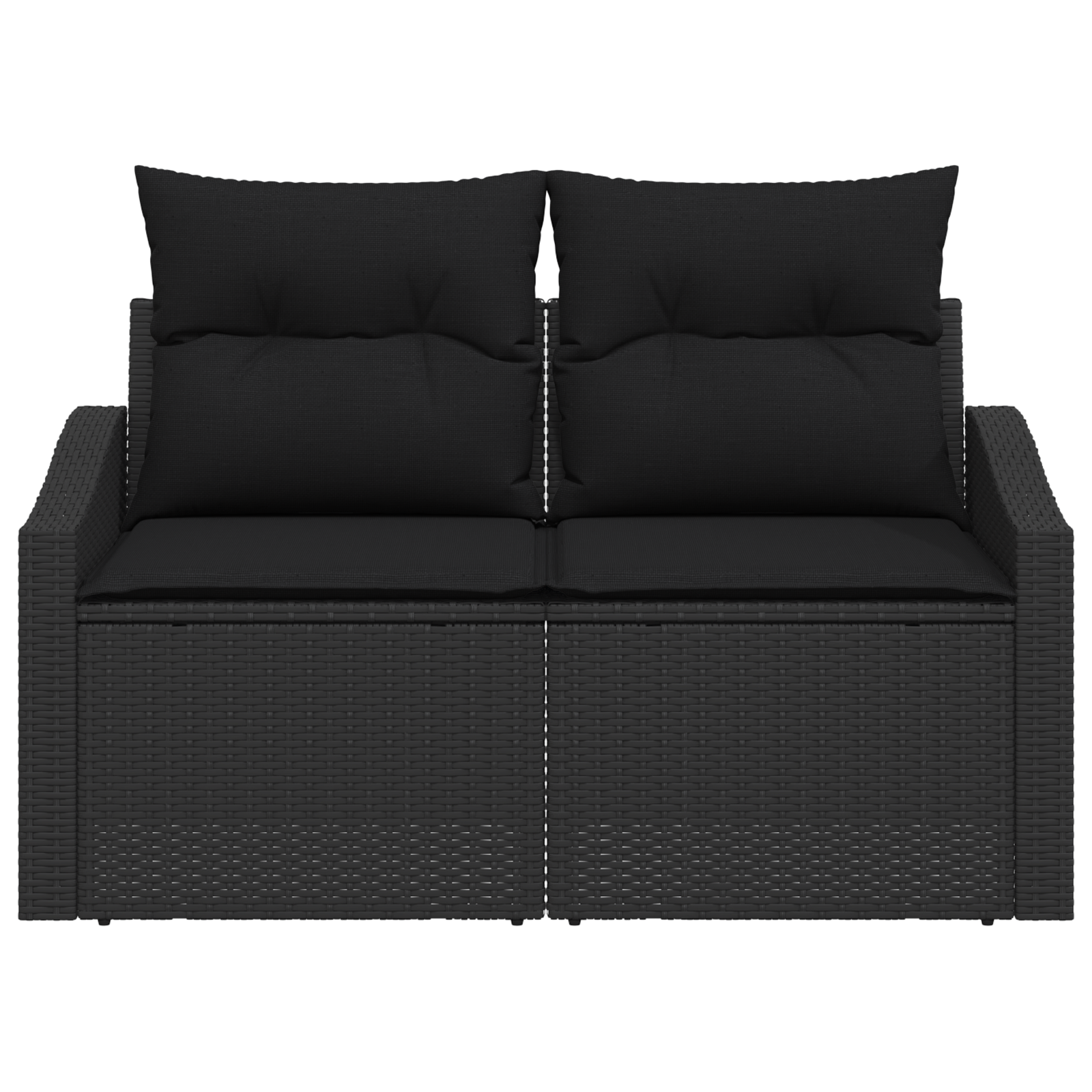 2-Seater Garden Sofa with Storage&Cushions Black Poly Rattan - Image 5