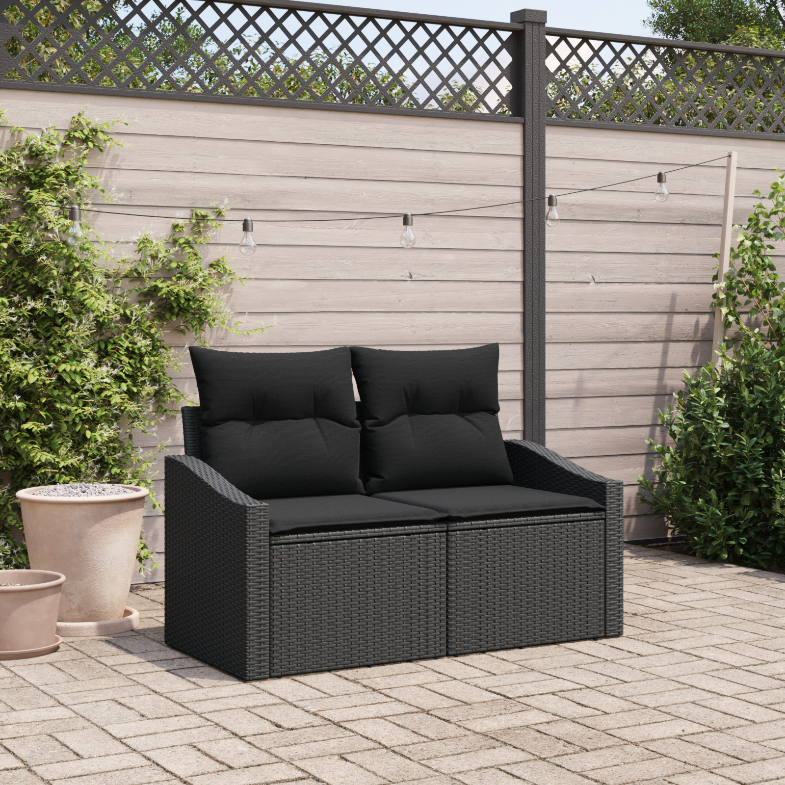 2-Seater Garden Sofa with Storage&Cushions Black Poly Rattan