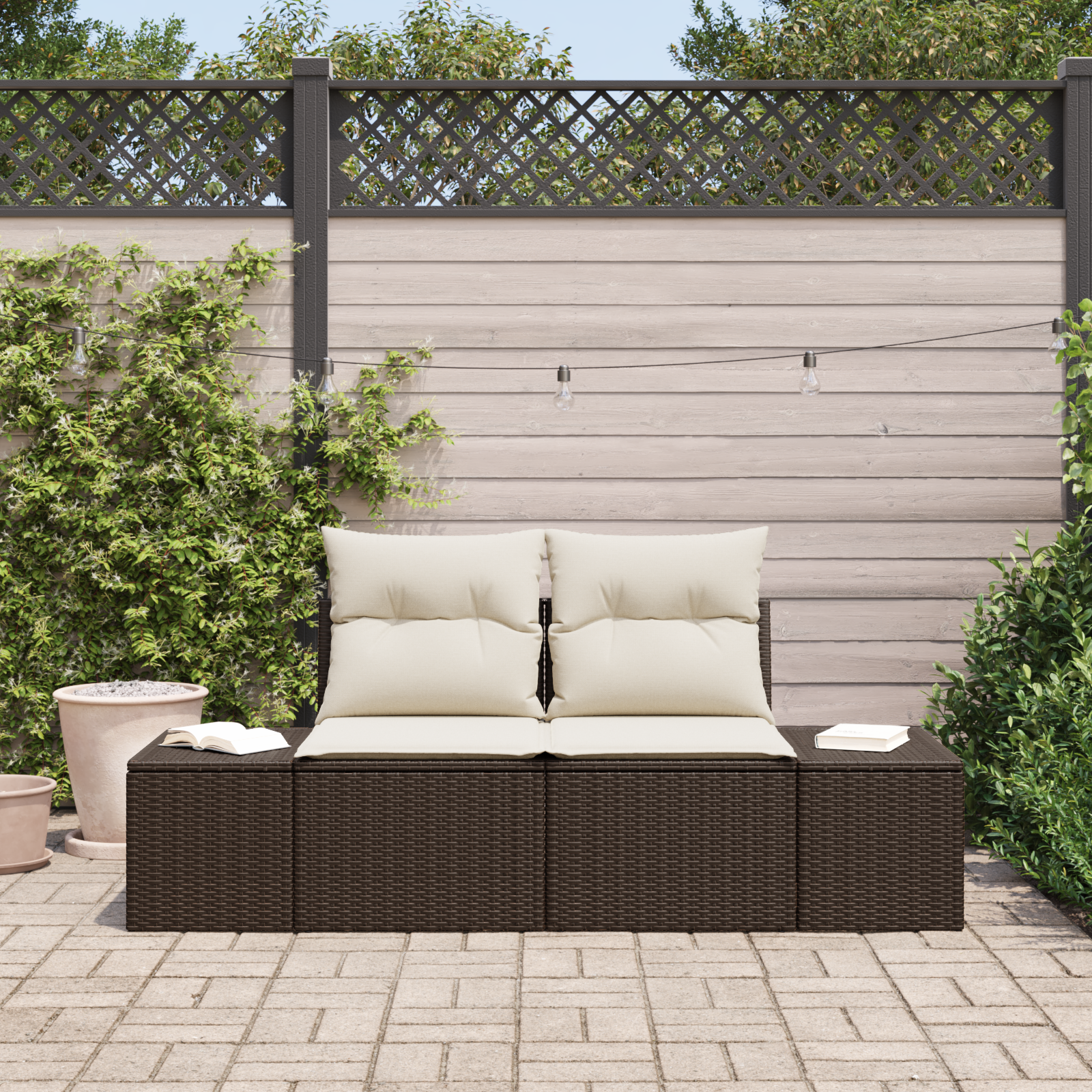 2-Seater Garden Sofa with Cushions Brown Poly Rattan - Image 3