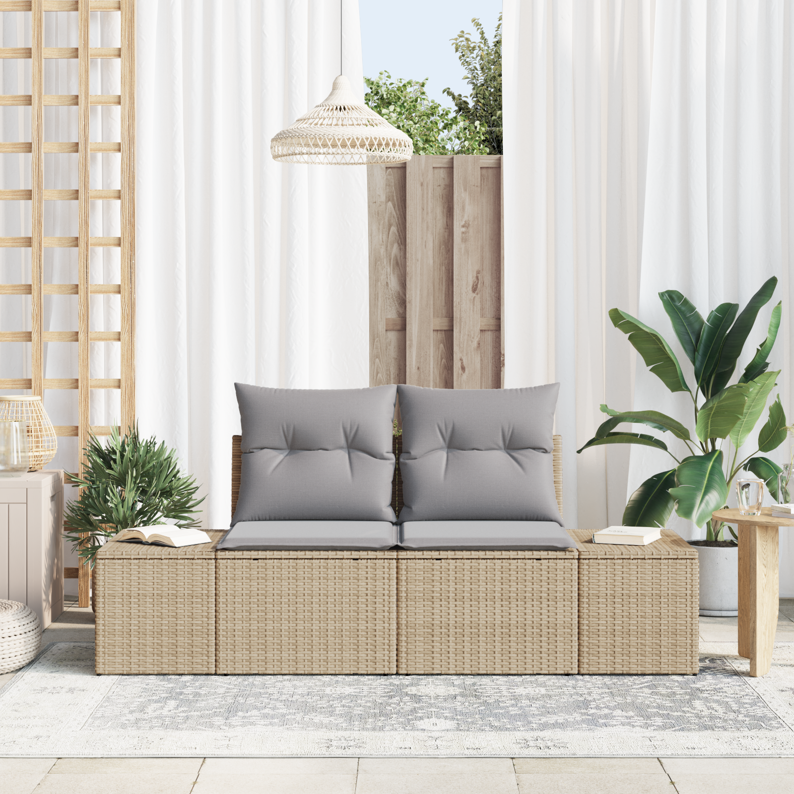 2-Seater Garden Sofa with Cushions Beige Poly Rattan - Image 3