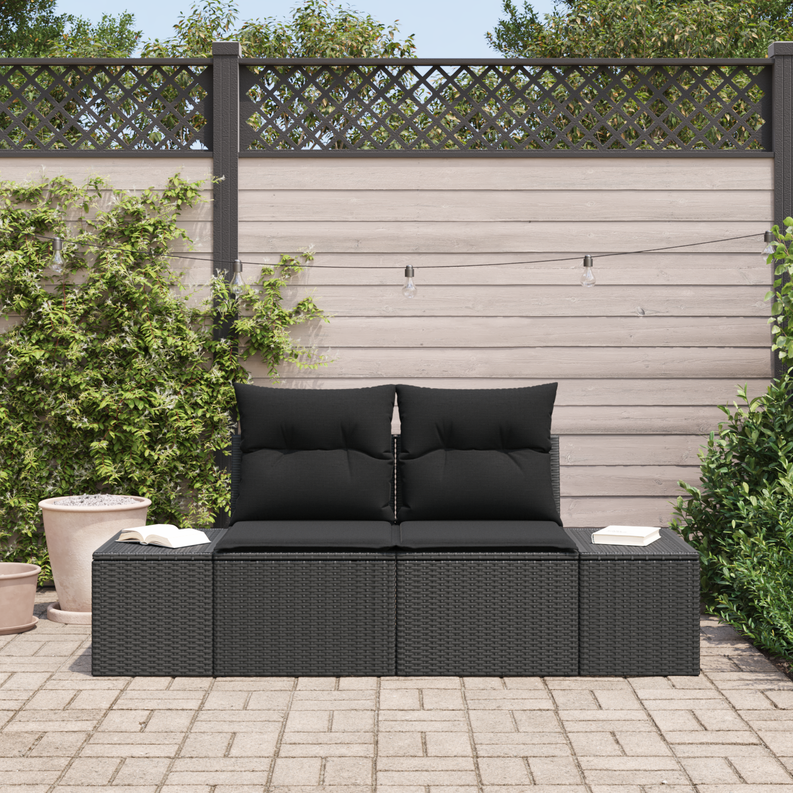 2-Seater Garden Sofa with Cushions Black Poly Rattan - Image 3