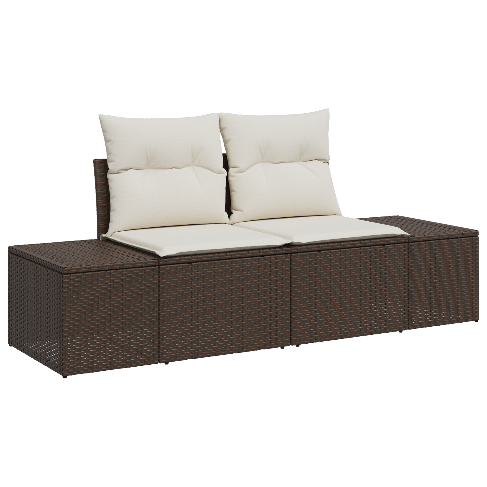 2-Seater Garden Sofa with Storage & Cushions Brown Poly Rattan - Image 2