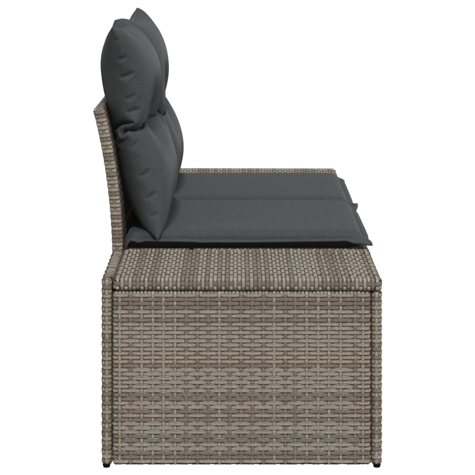 2-Seater Garden Sofa with Storage & Cushions Grey Poly Rattan - Image 4