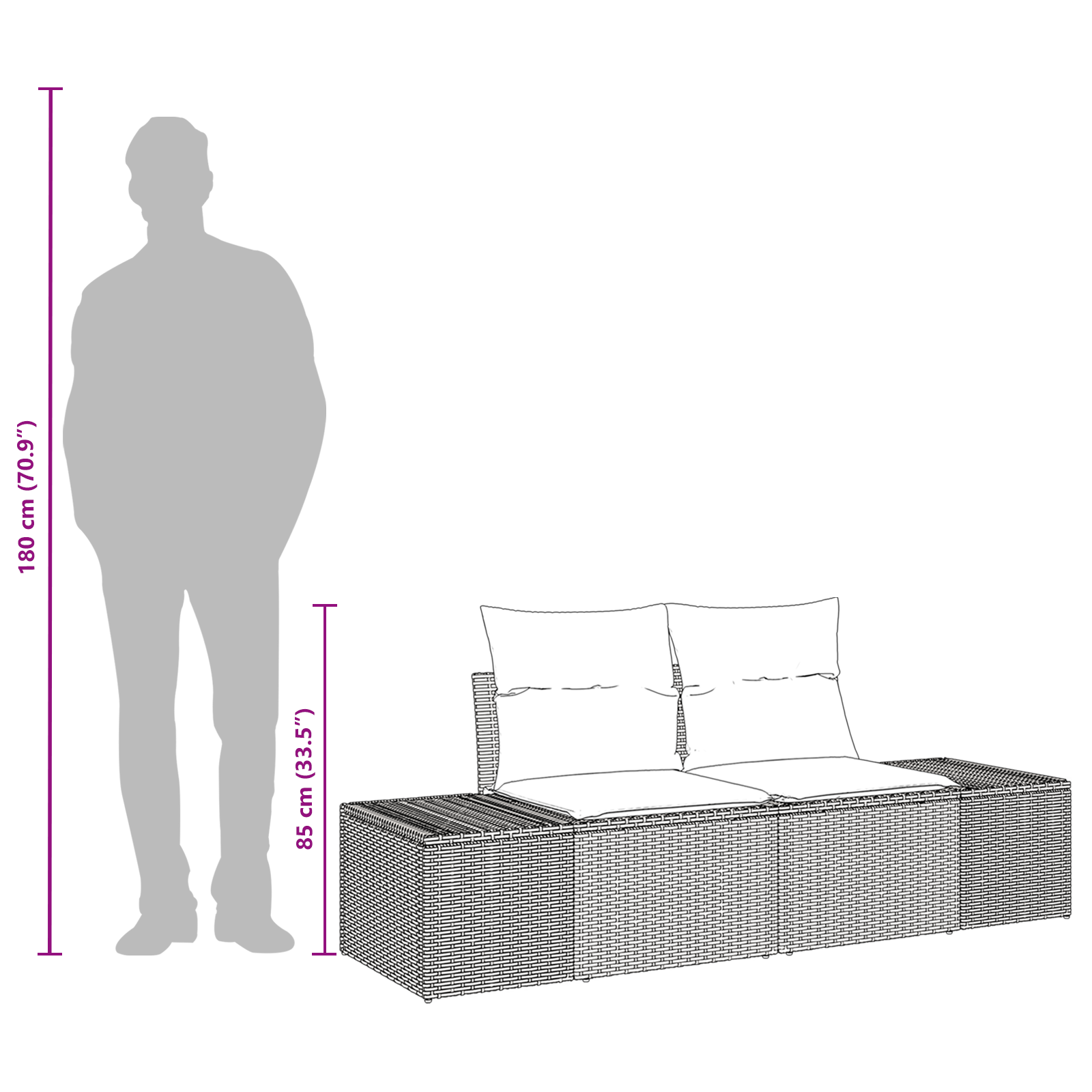 2-Seater Garden Sofa with Storage & Cushions Grey Poly Rattan - Image 9