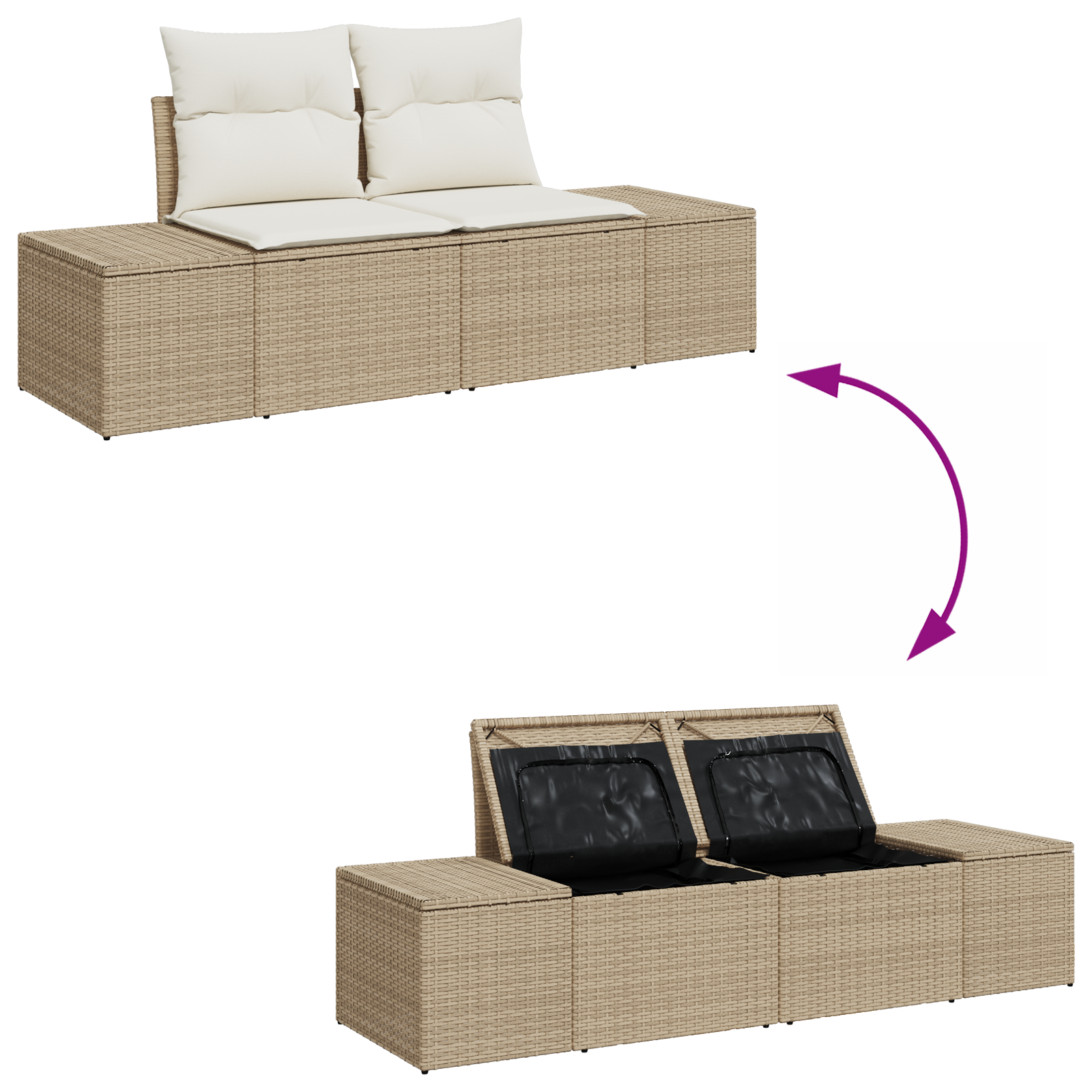 2-Seater Garden Sofa with Storage & Cushions Beige Poly Rattan - Image 7