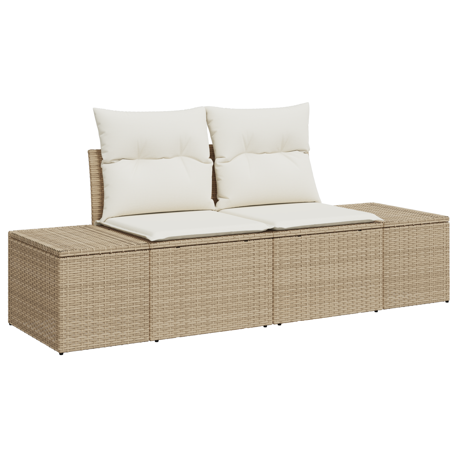 2-Seater Garden Sofa with Storage & Cushions Beige Poly Rattan - Image 2