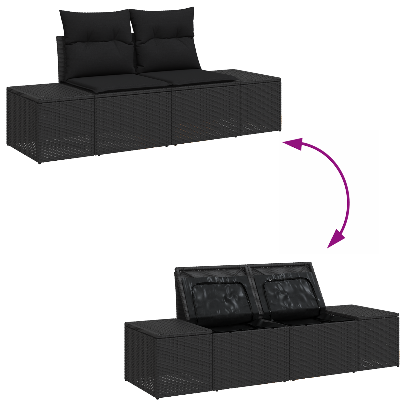 2-Seater Garden Sofa with Storage&Cushions Black Poly Rattan - Image 8