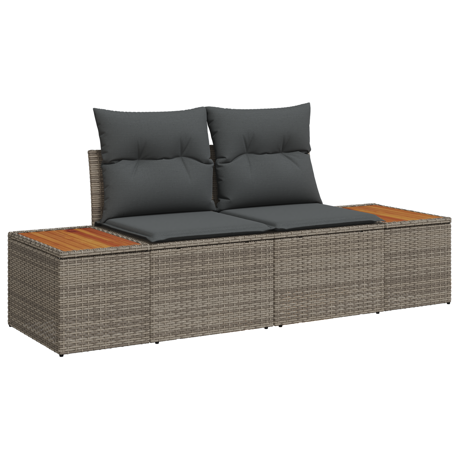 2-Seater Garden Sofa with Cushions Grey Poly Rattan - Image 2