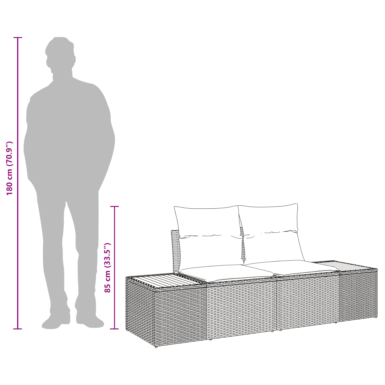 2-Seater Garden Sofa with Cushions Grey Poly Rattan - Image 9