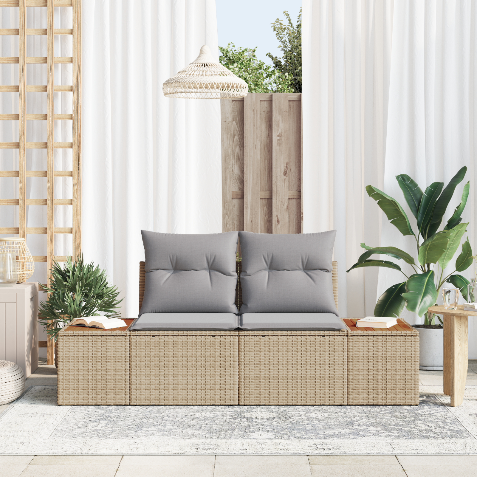 2-Seater Garden Sofa with Cushions Beige Poly Rattan - Image 3