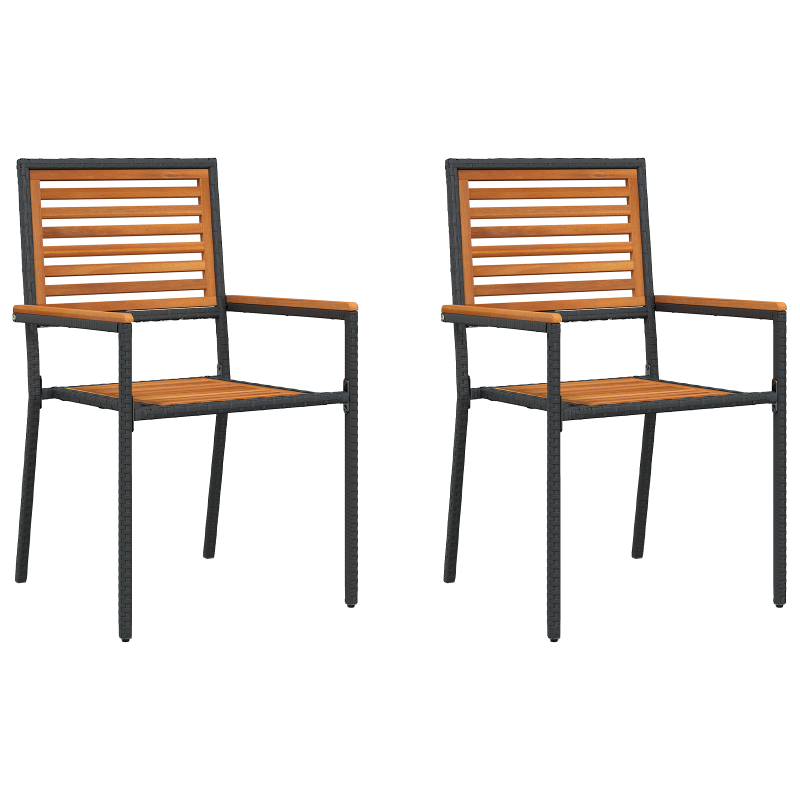 Stacking Garden Chairs with Cushions 2 pcs Black Poly Rattan - Image 2