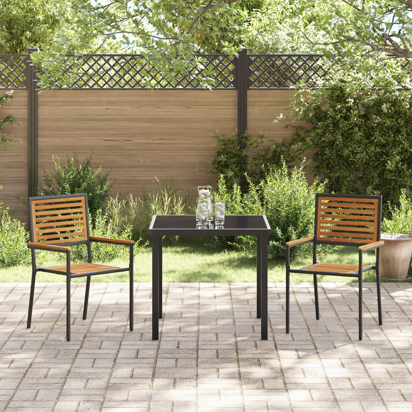 Stacking Garden Chairs with Cushions 2 pcs Black Poly Rattan - Image 3