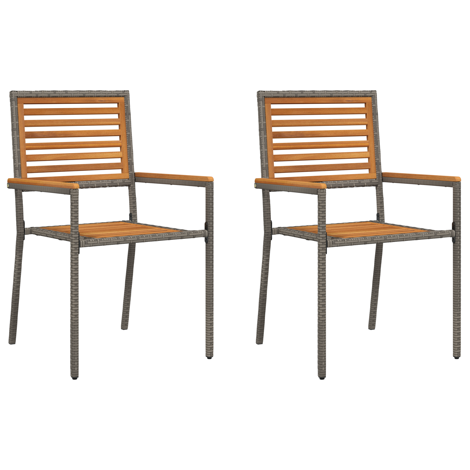 Stacking Garden Chairs with Cushions 2 pcs Grey Poly Rattan - Image 2