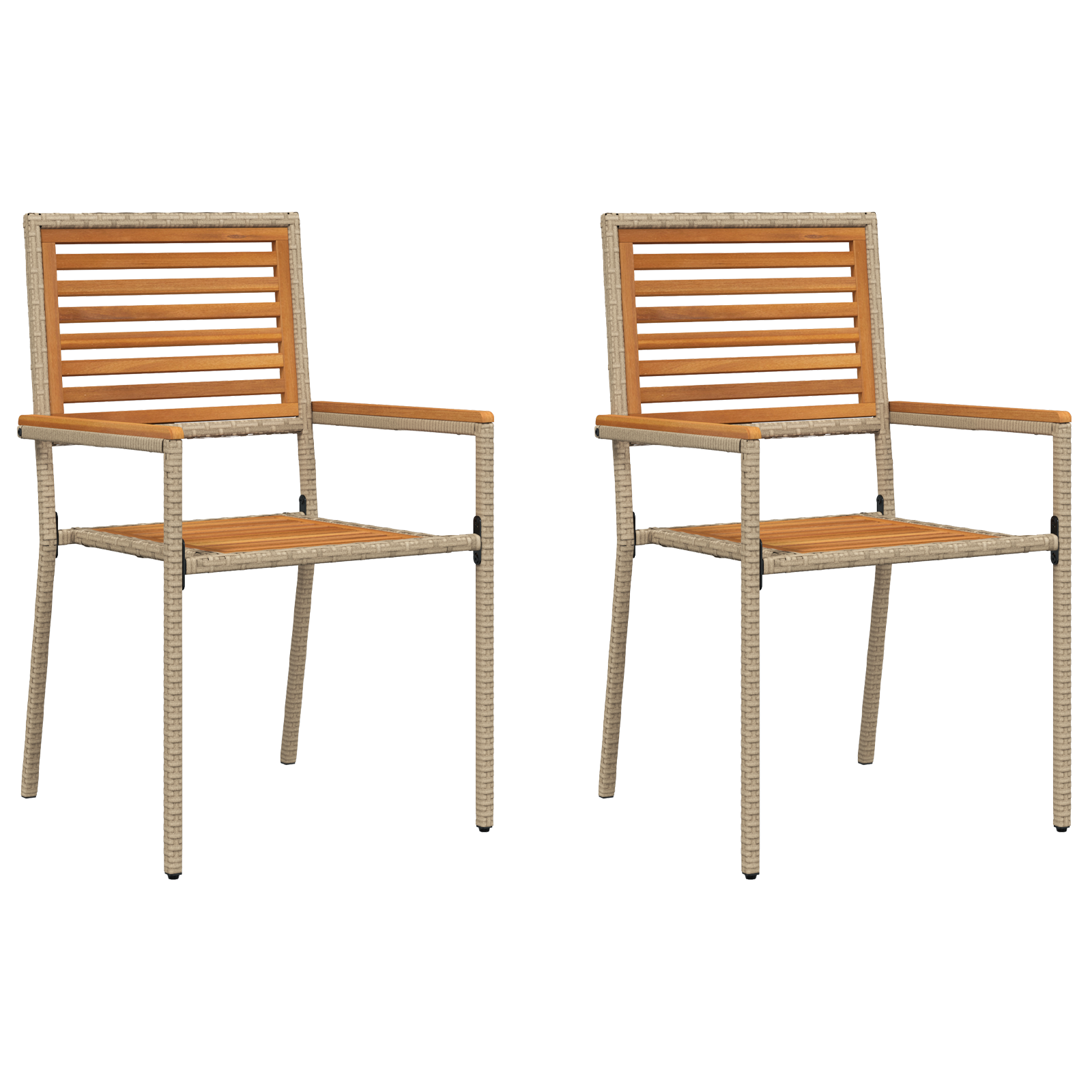 Stacking Garden Chairs with Cushions - Set of 2 in Beige Poly Rattan - Image 2