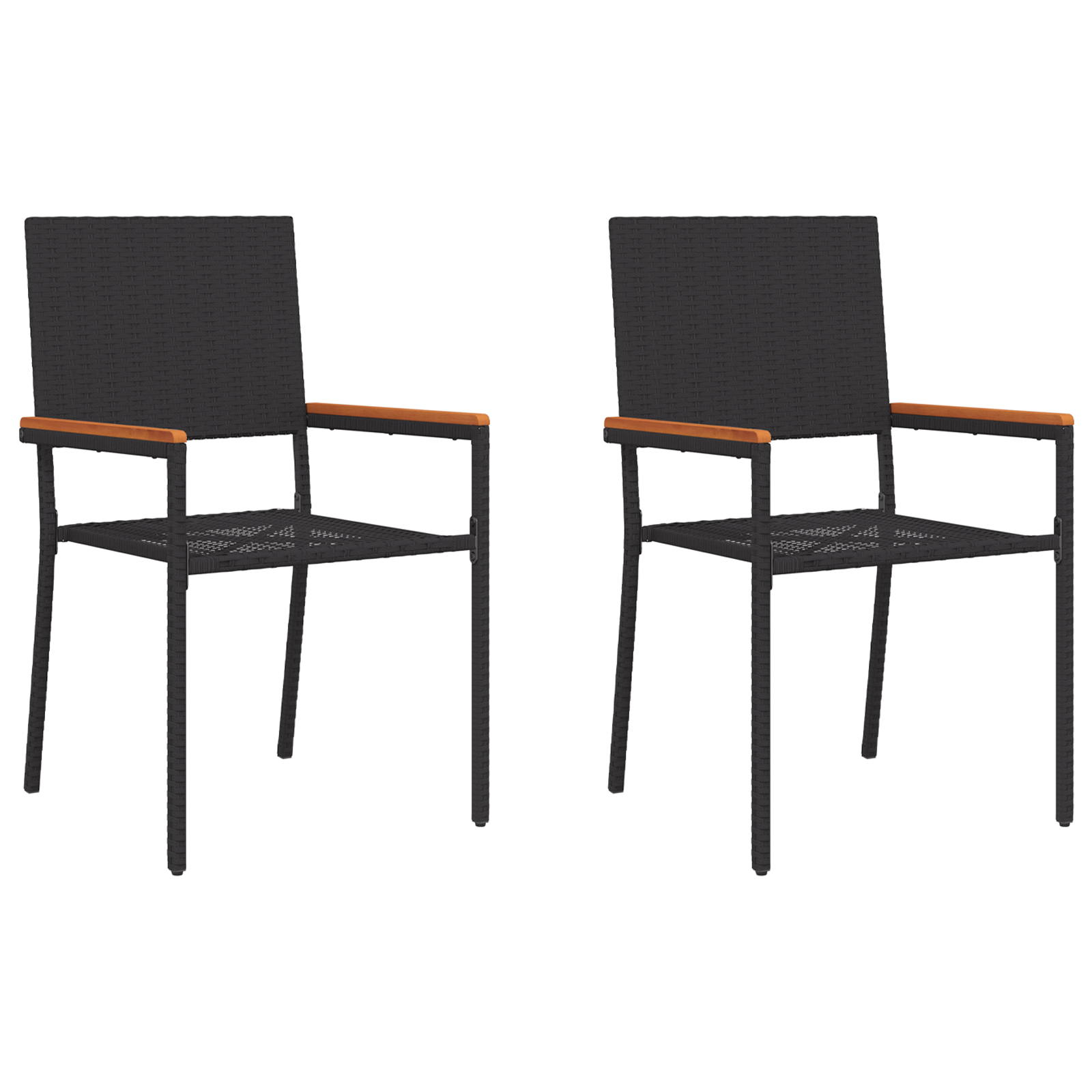 Stacking Garden Chairs with Cushions - 2 Piece Set in Black Poly Rattan - Image 2