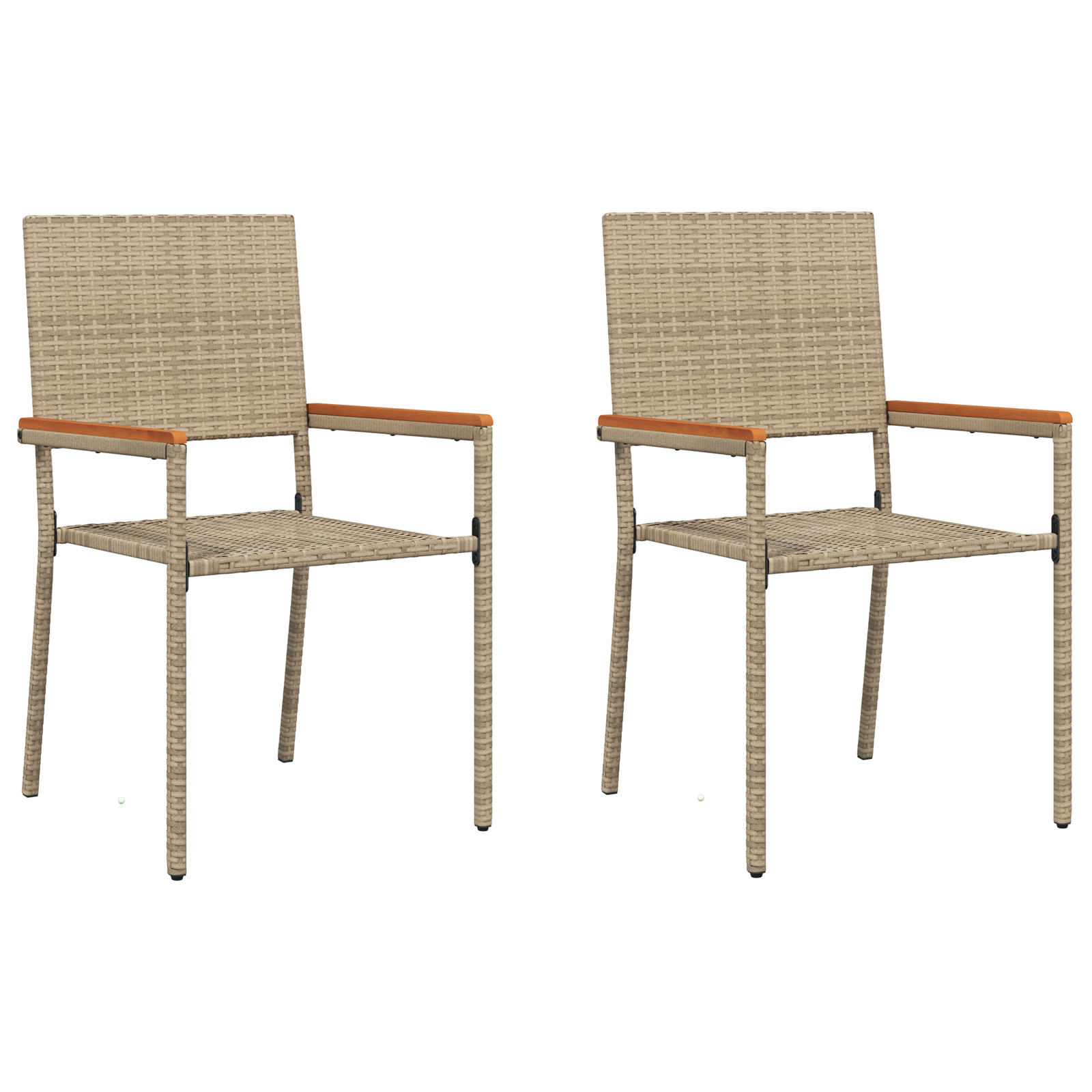 Stacking Garden Chairs with Cushions 2 pcs Beige Poly Rattan - Image 2