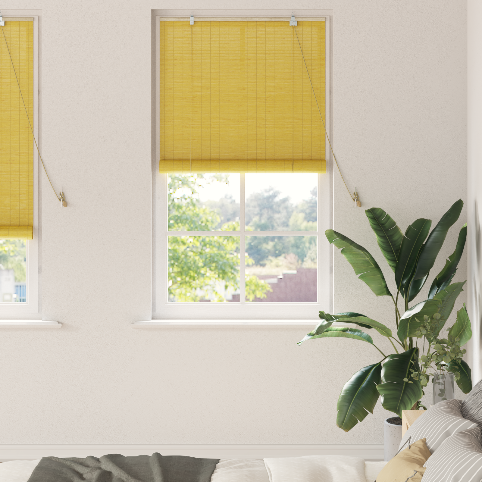 Raambuiten & Gordijnen met gordijnen Geel 90 x 220 cm Bamboe