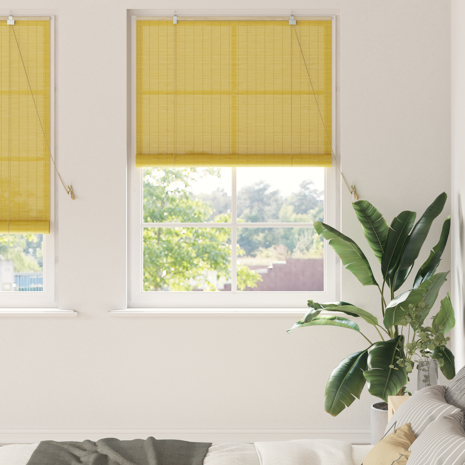 Raambuiten & Gordijnen met gordijnen Geel 100 x 220 cm Bamboe