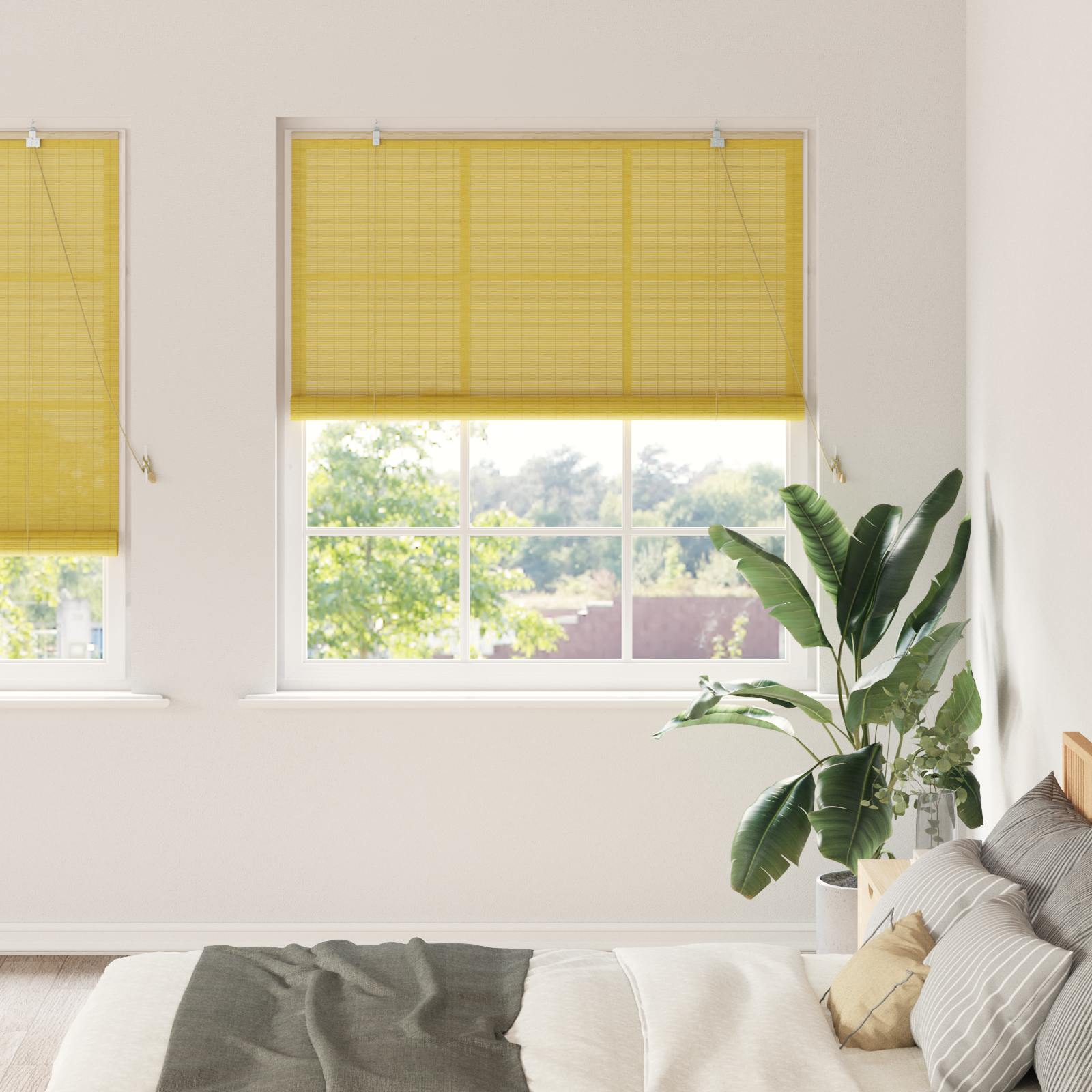 Raambuiten & Gordijnen met gordijnen Geel 150 x 220 cm Bamboe