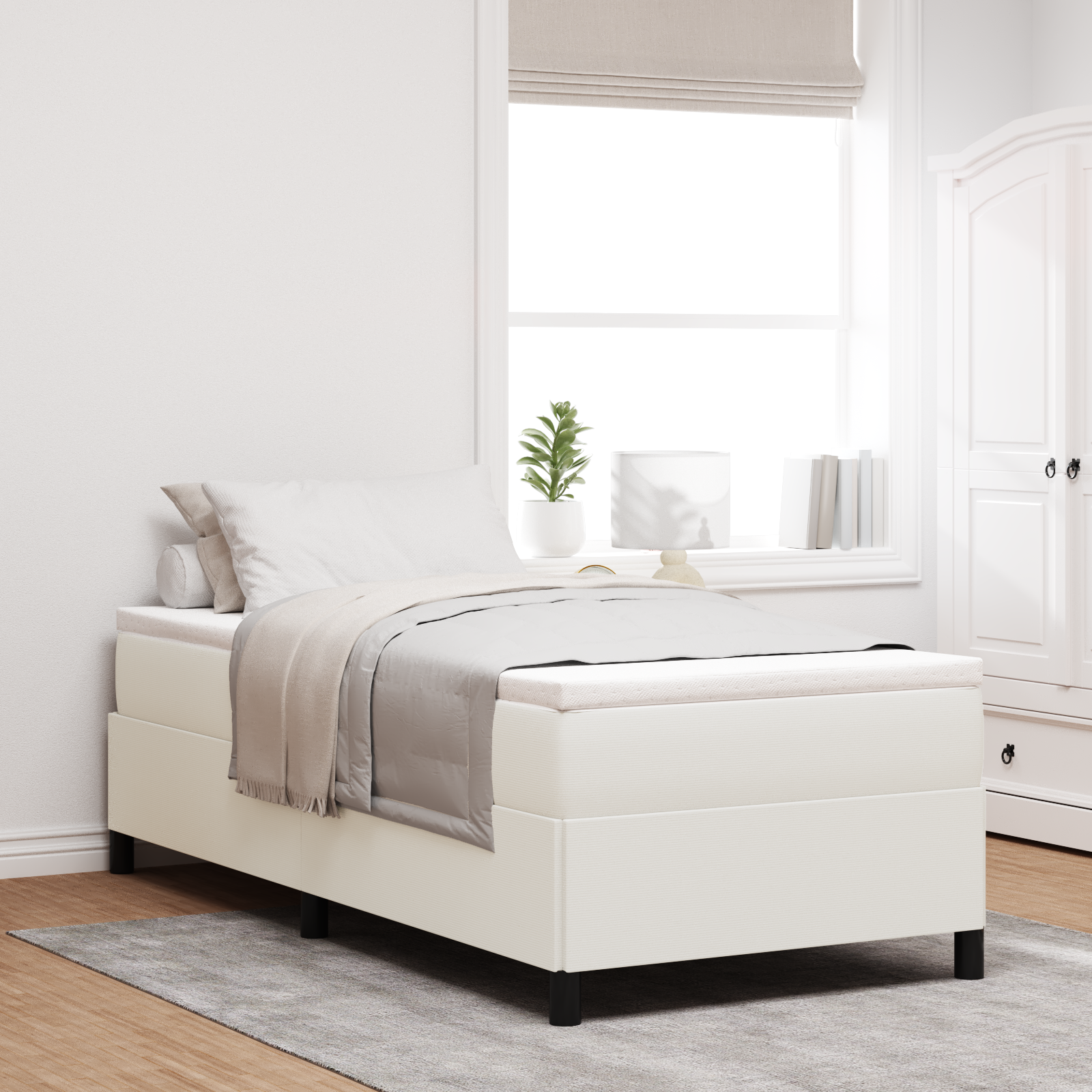 Bed Frame Cream 80x200 cm Corduroy Fabric