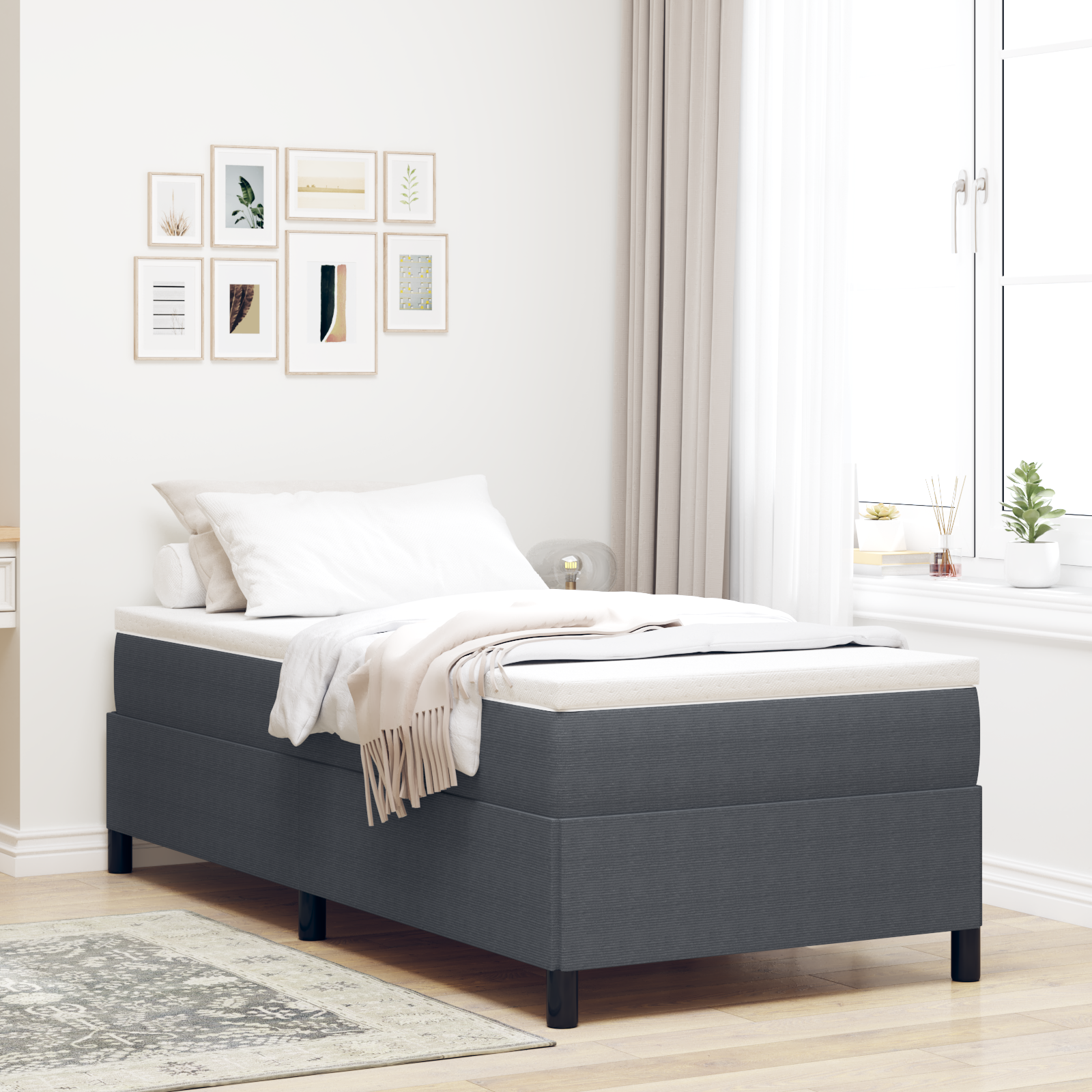 Bed Frame Dark Grey 90x190 cm Corduroy Fabric