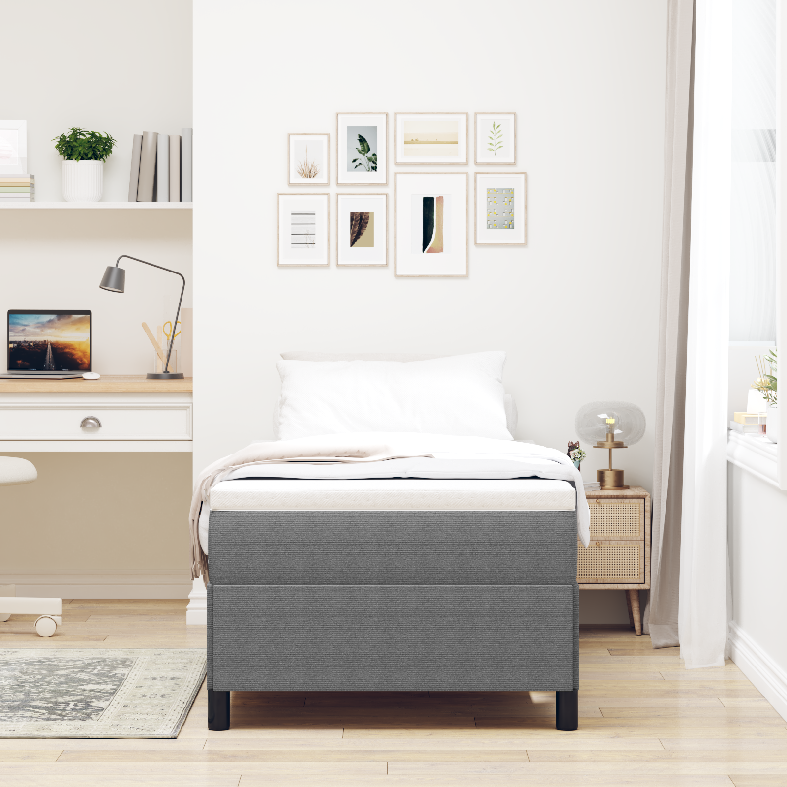 Bed Frame Light Grey 90x200 cm Corduroy Fabric - Image 4
