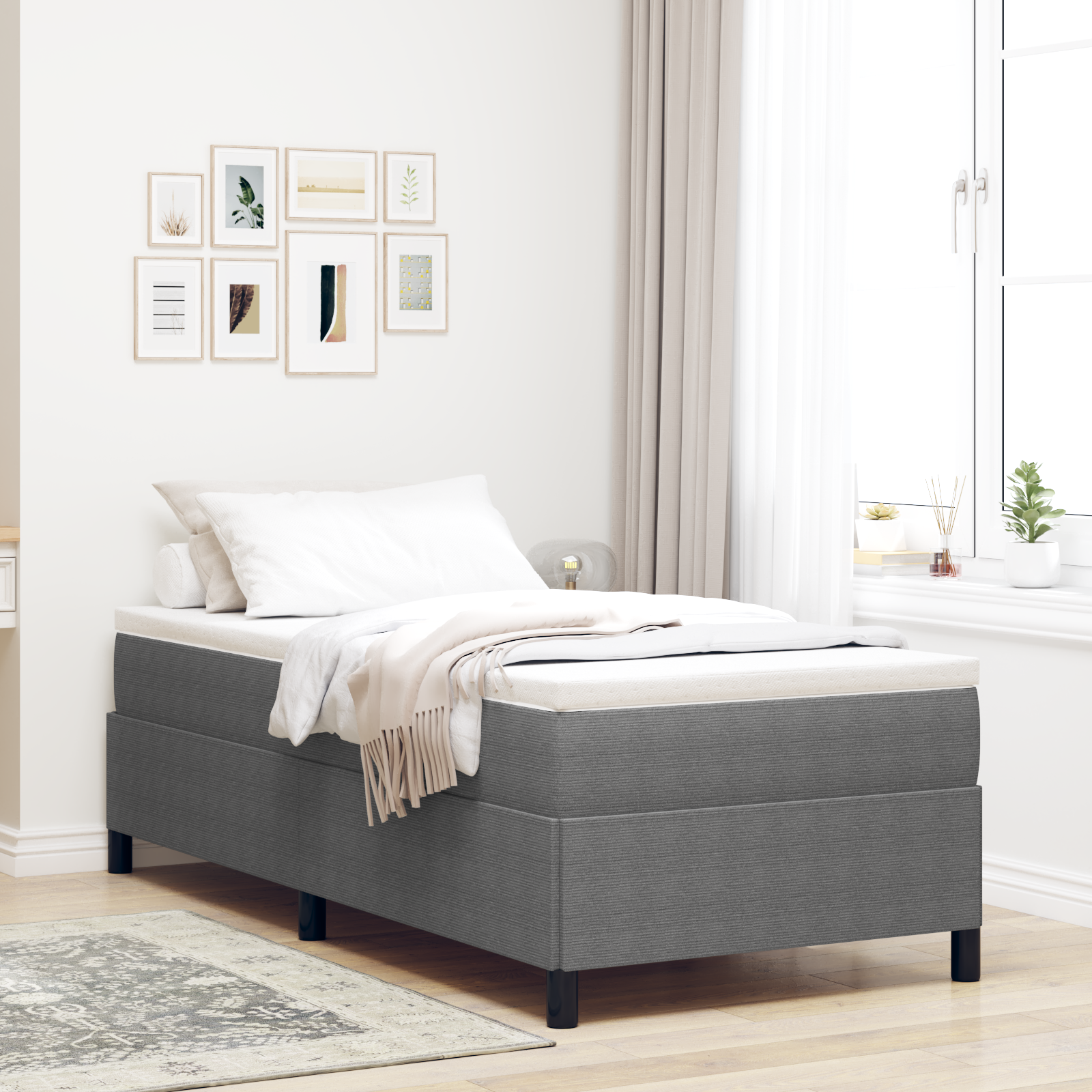 Bed Frame Light Grey 100x200 cm Corduroy Fabric