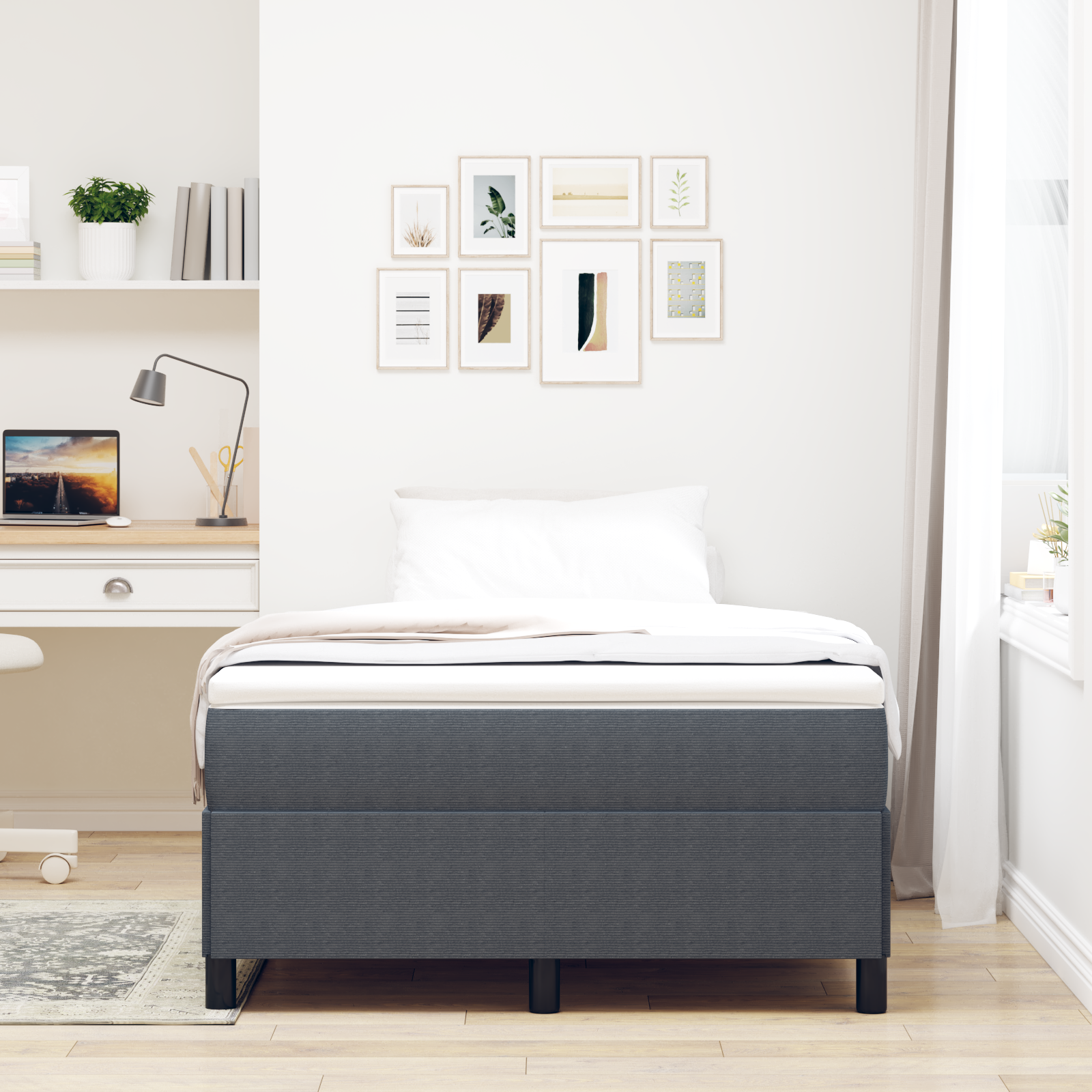 Bed Frame Dark Grey 120x190 cm Corduroy Fabric - Image 3