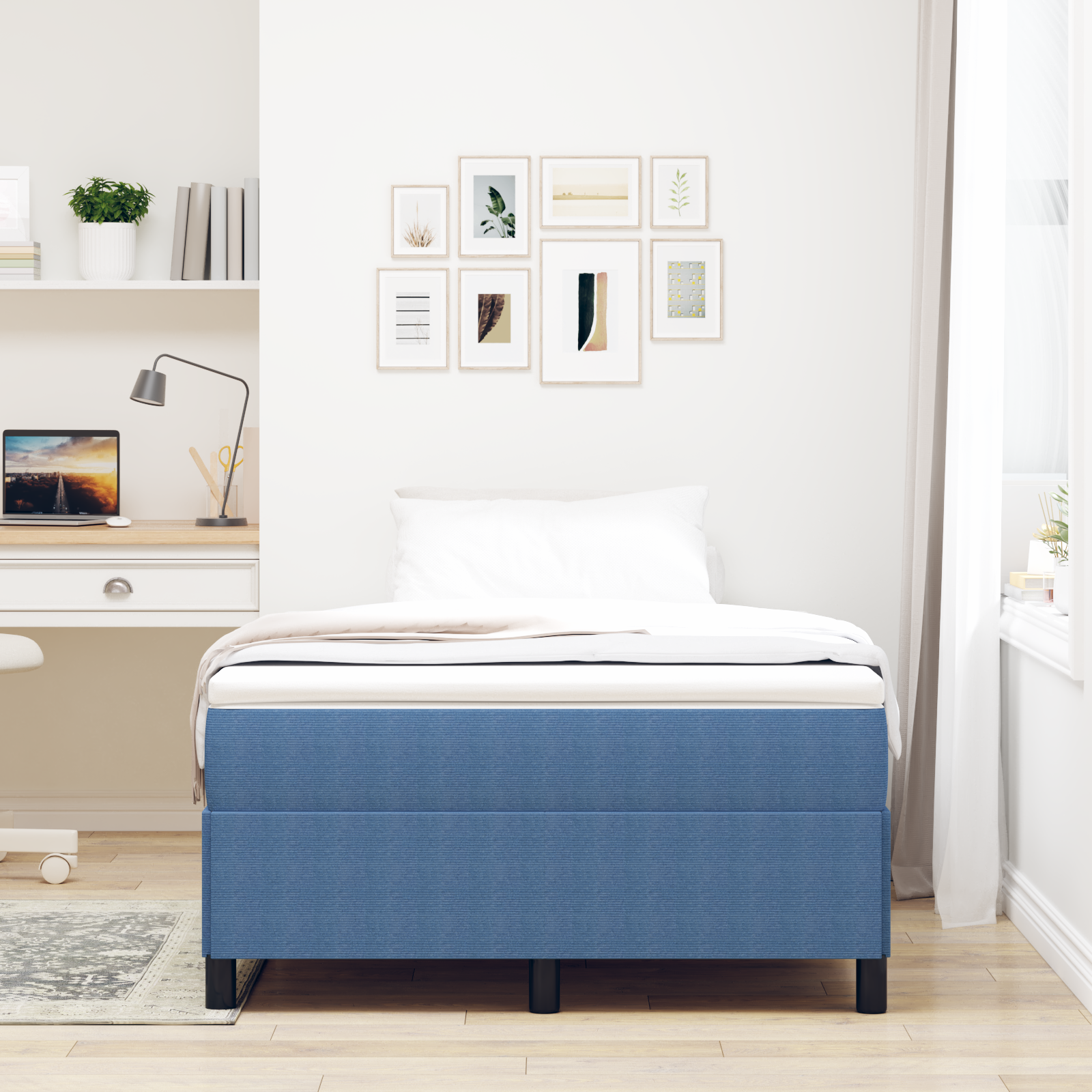 Bed Frame Blue 120x190 cm Corduroy Fabric - Image 4