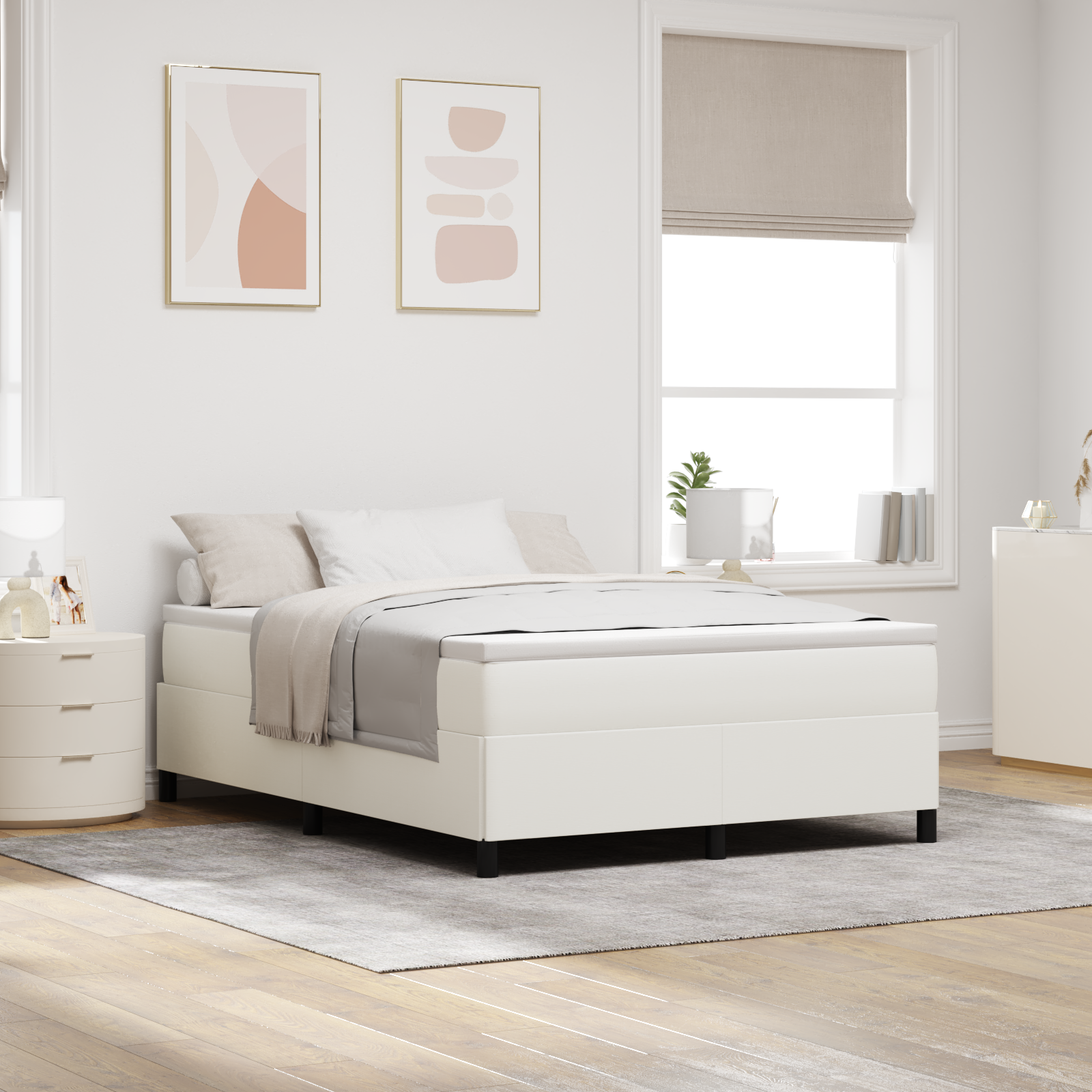 Bed Frame Cream 140x190 cm Corduroy Fabric