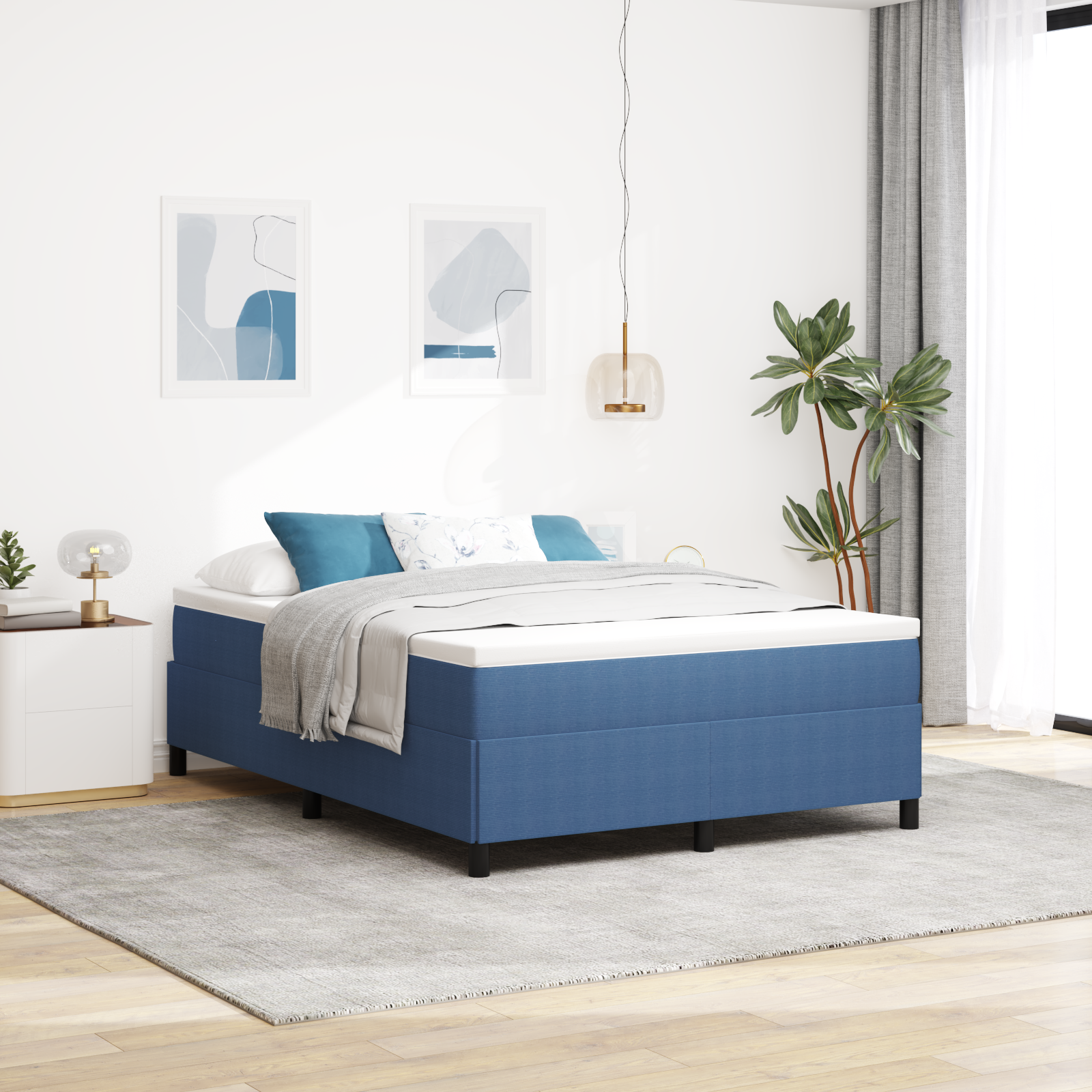 Bed Frame Blue 140x190 cm Corduroy Fabric