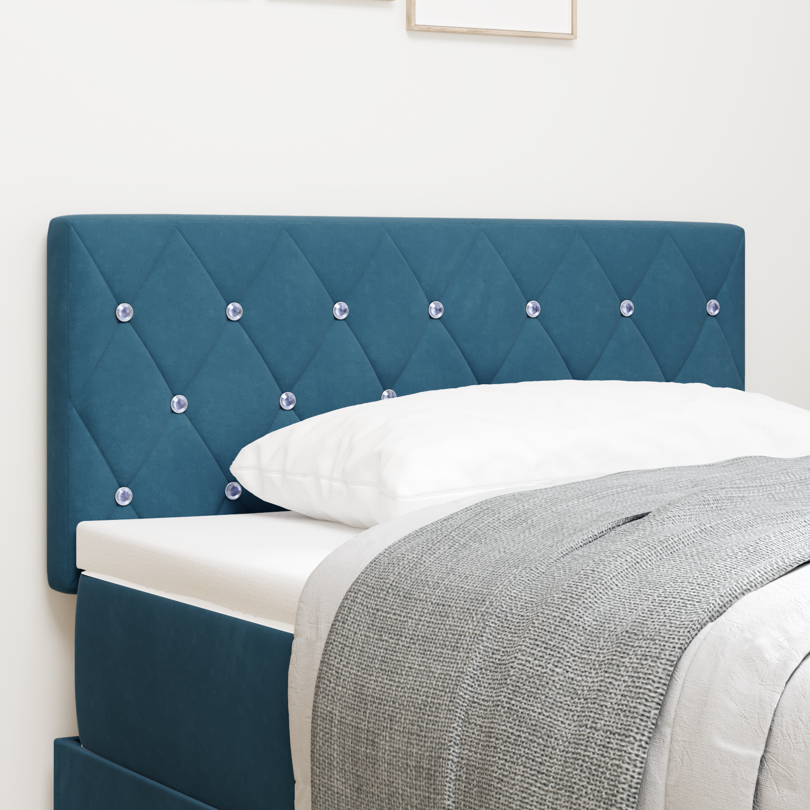 Headboard Crystal Button Tufted Dark Blue 100 cm Velvet