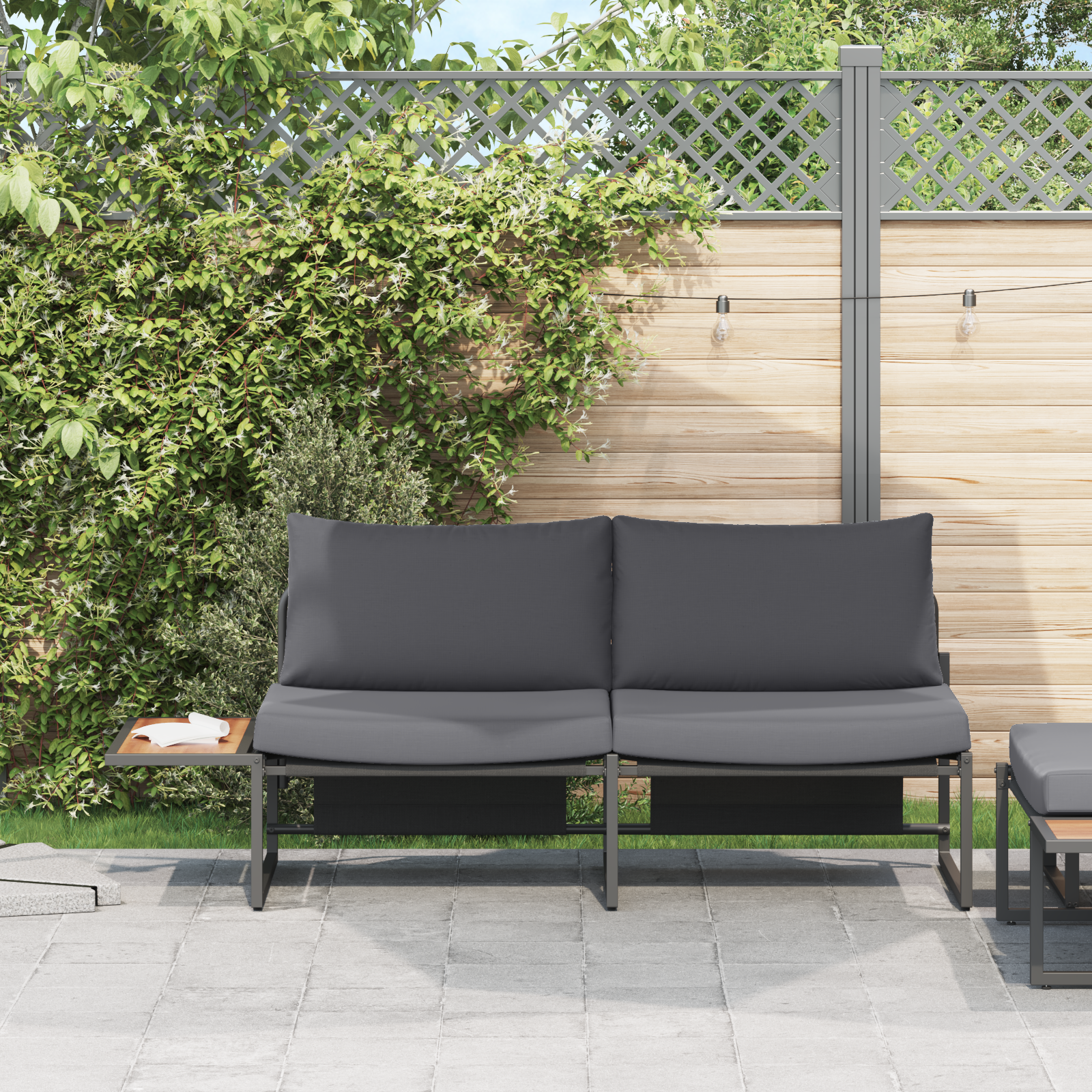 2-Seater Garden Sofa with Anthracite Cushions