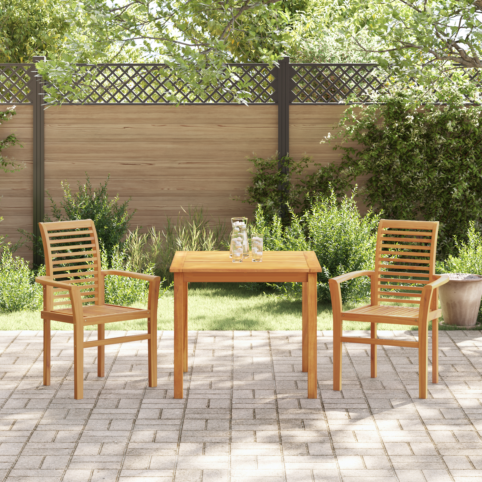 Stacking Garden Chair 2 pcs Solid Wood Teak - Image 3