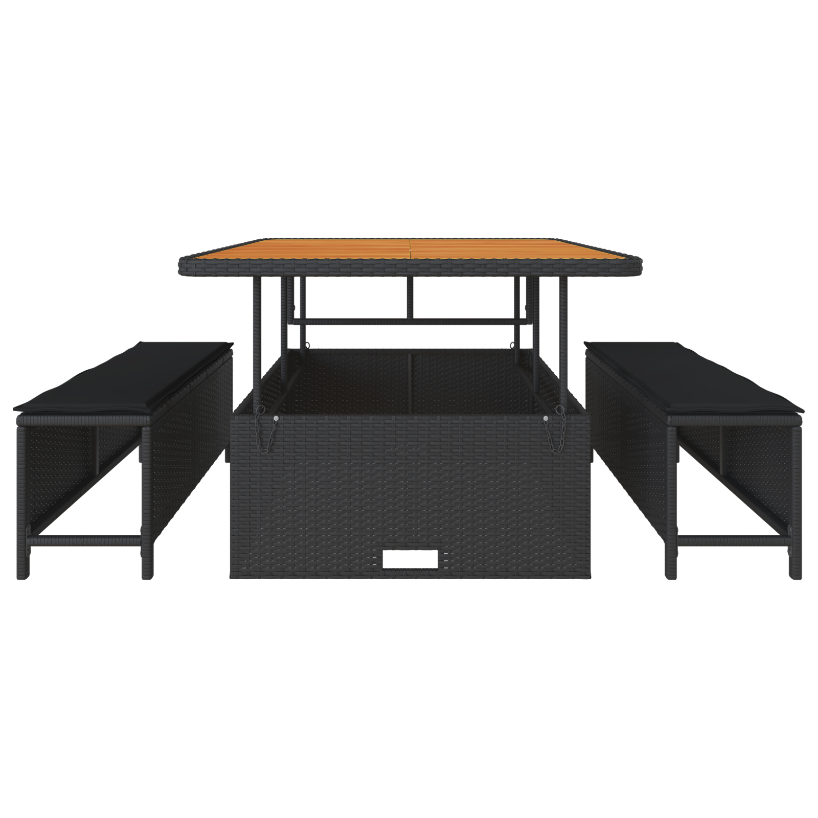 3 Piece Garden Dining Set with Cushions Black Poly Rattan Acacia - Image 7