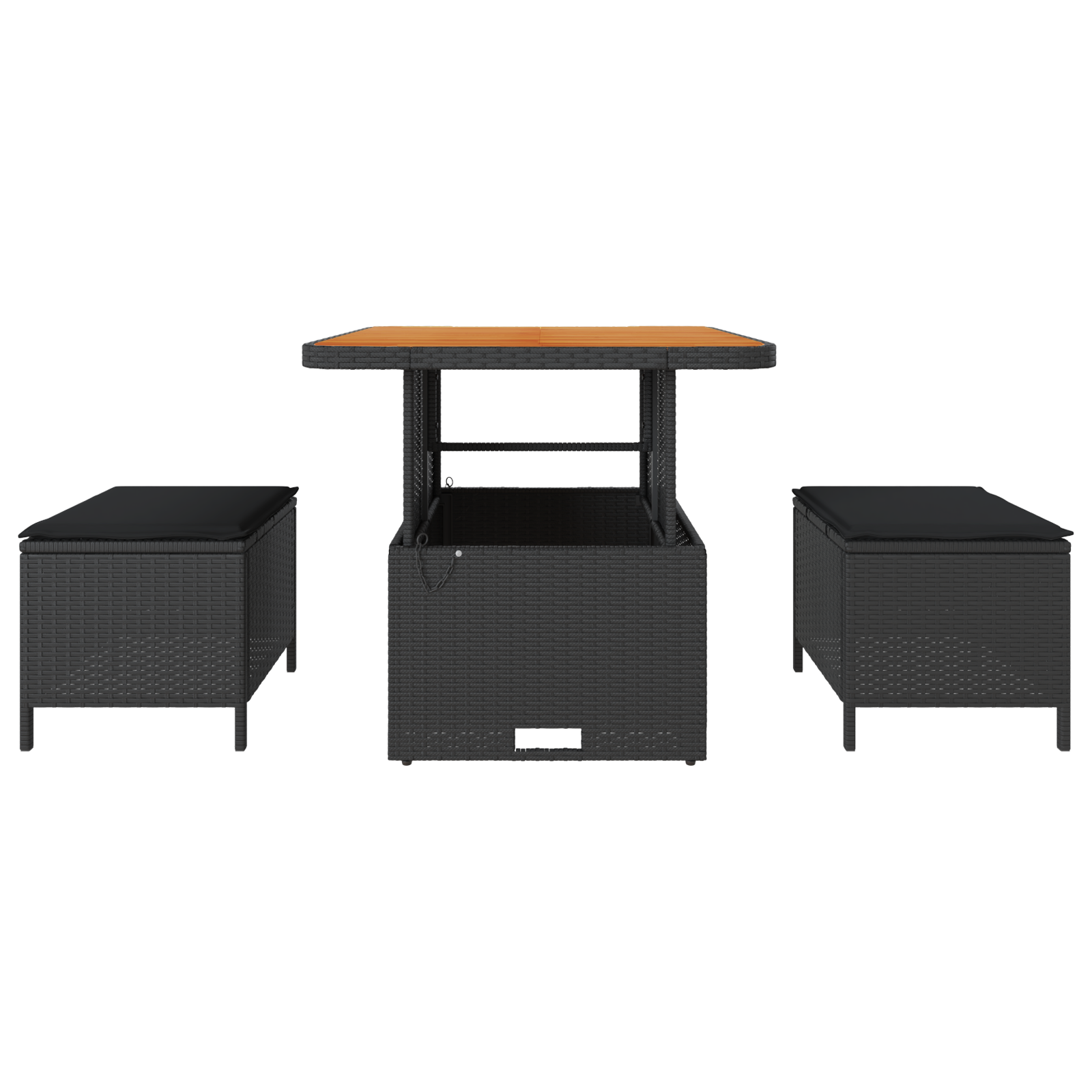 3 Piece Garden Dining Set with Cushions Black Poly Rattan Acacia - Image 7