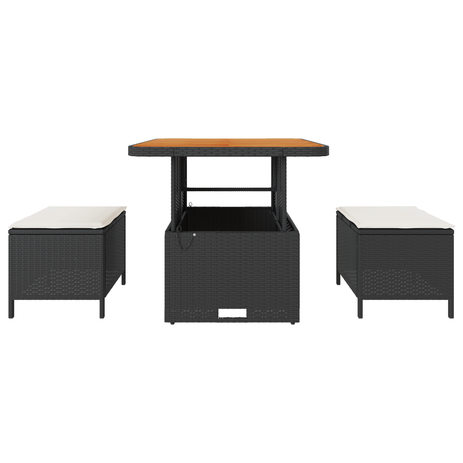 3 Piece Garden Dining Set with Cushions Black Poly Rattan Acacia - Image 7