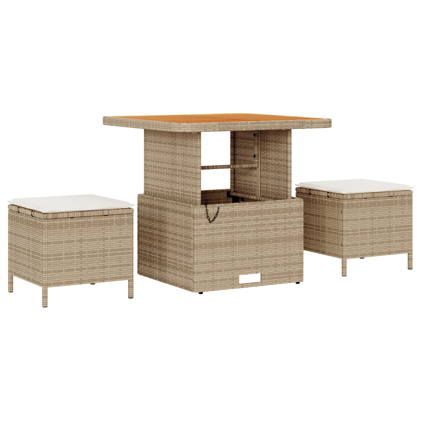 3 Piece Garden Dining Set with Cushions Beige Poly Rattan Acacia - Image 2