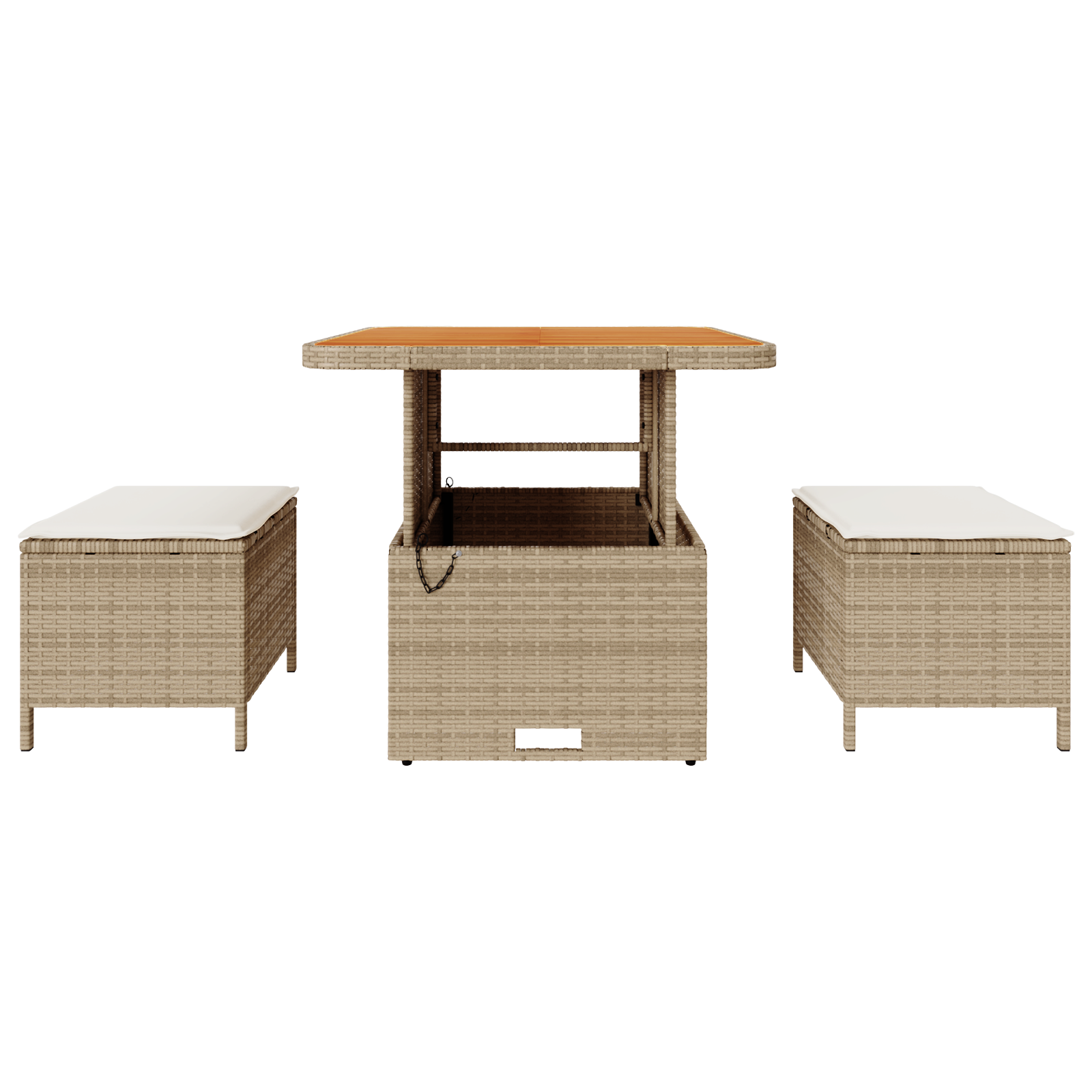 3 Piece Garden Dining Set with Cushions Beige Poly Rattan Acacia - Image 7