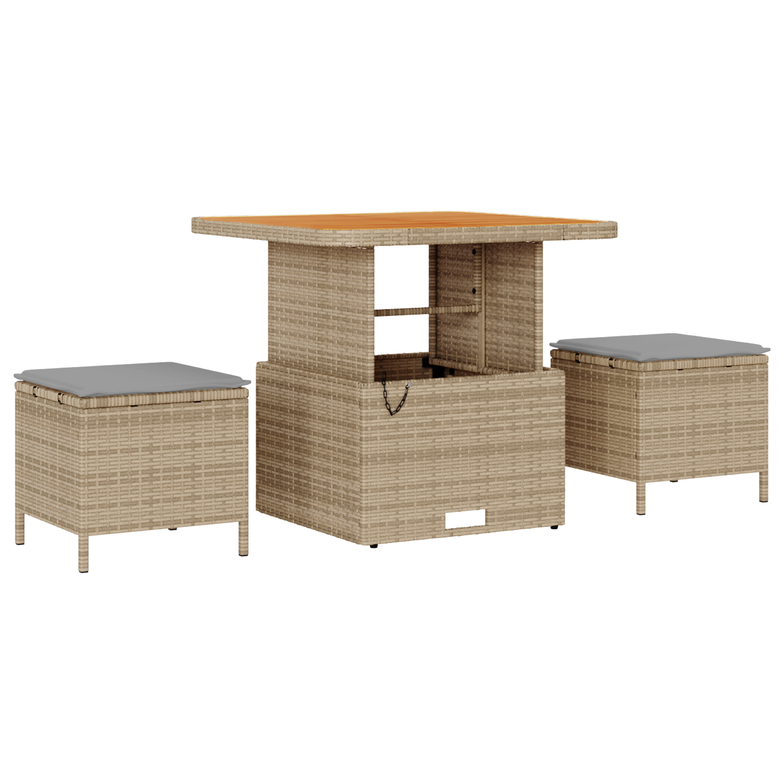3 Piece Garden Dining Set with Cushions Beige Poly Rattan Acacia - Image 2