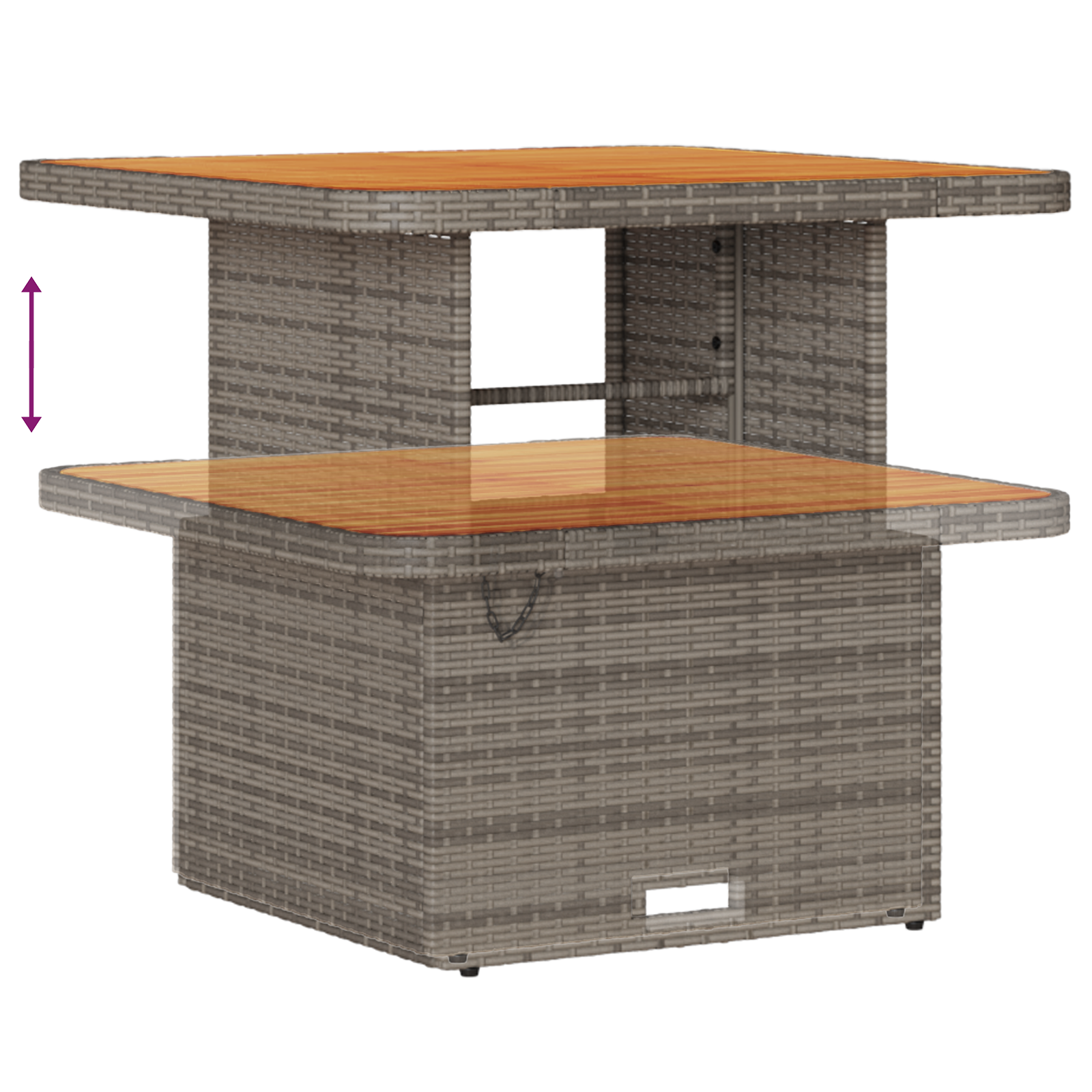 3 Piece Garden Dining Set with Cushions Grey Poly Rattan Acacia - Image 11