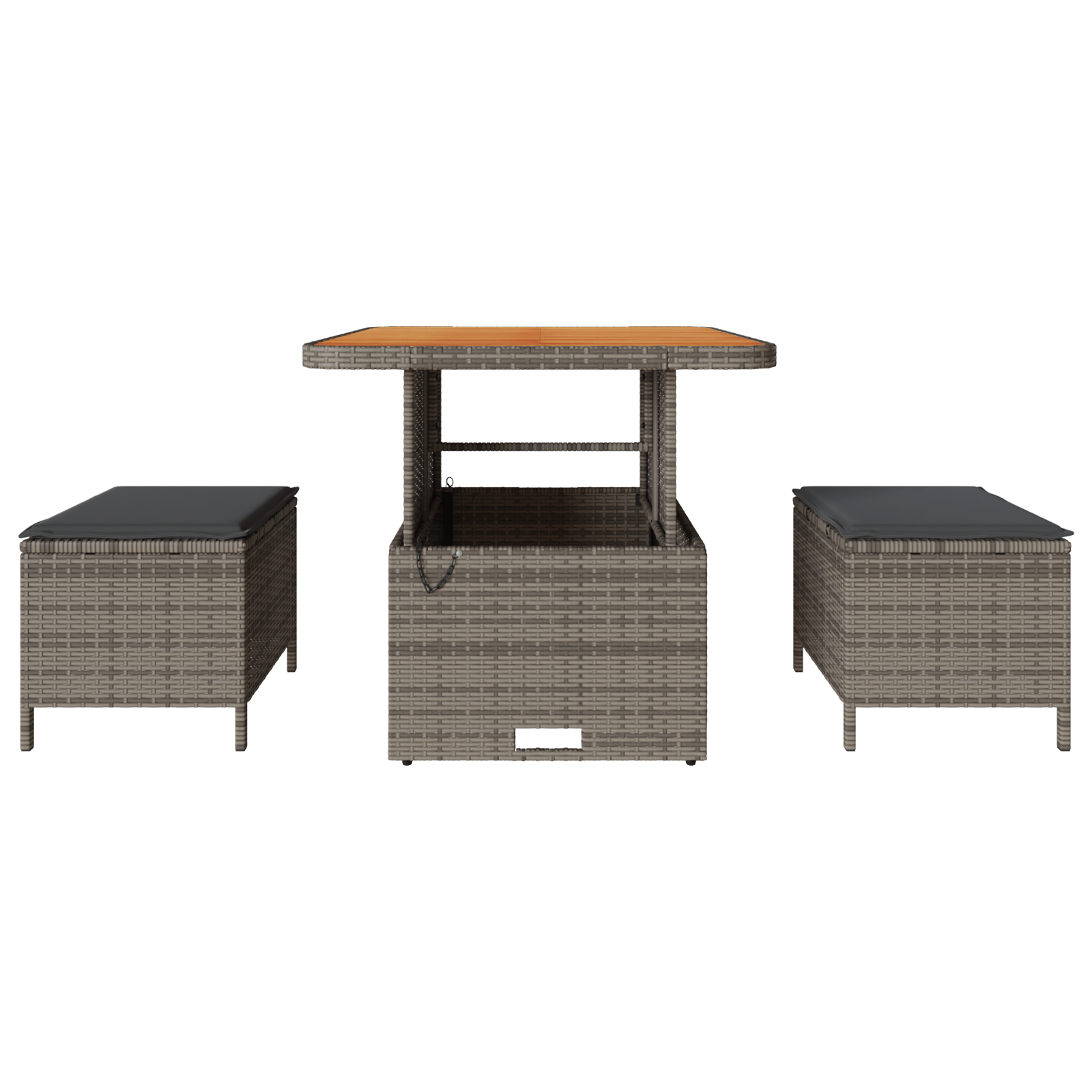 3 Piece Garden Dining Set with Cushions Grey Poly Rattan Acacia - Image 7