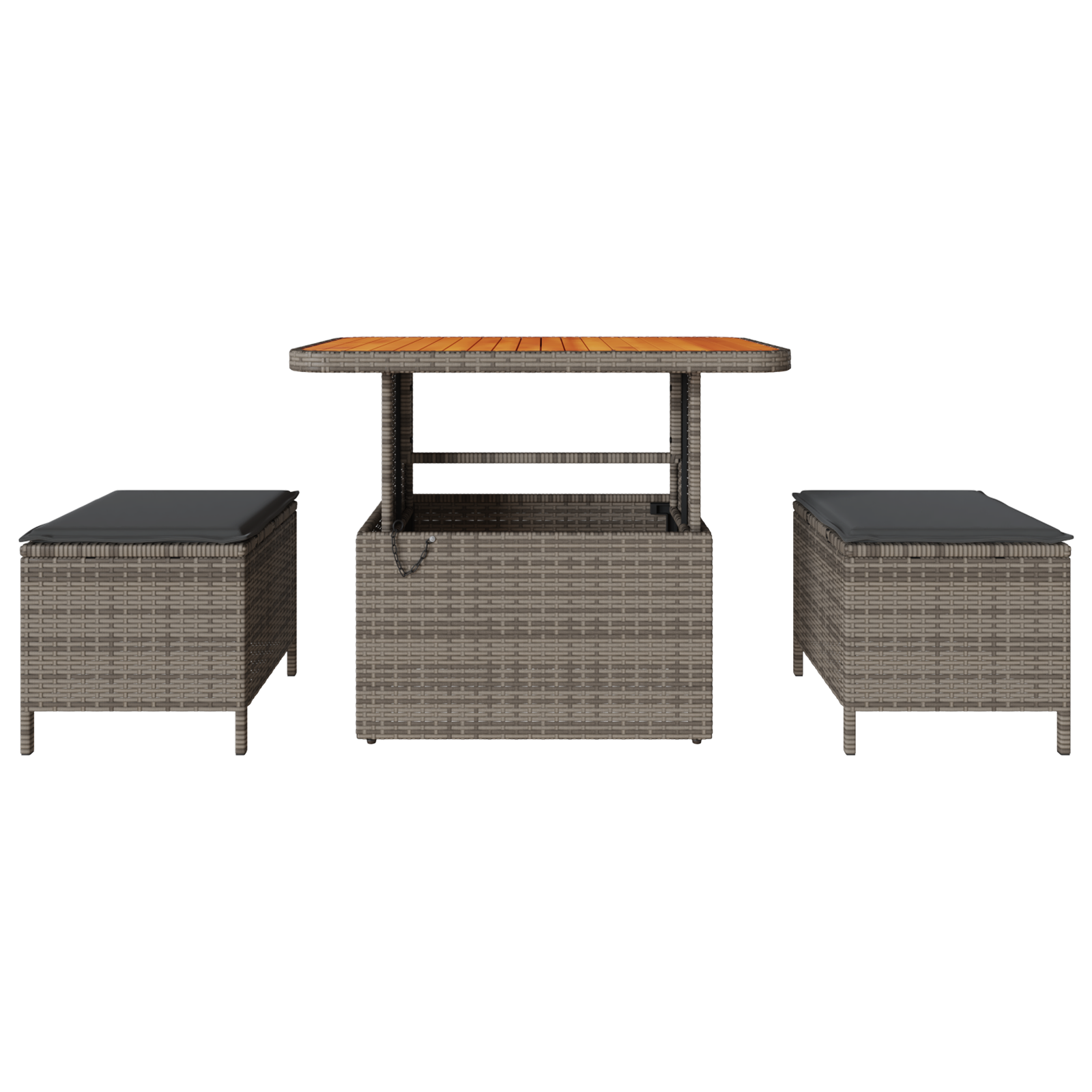 3 Piece Garden Dining Set with Cushions Grey Poly Rattan Acacia - Image 7