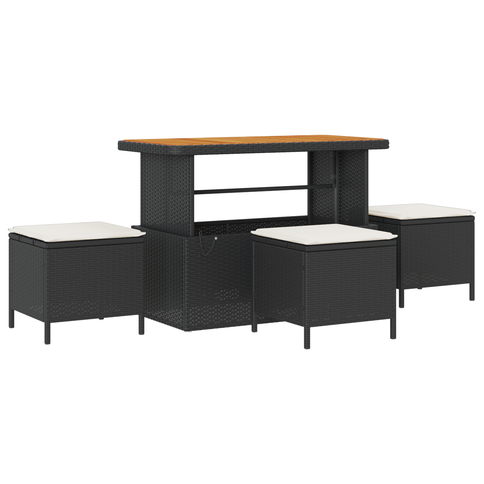 4 Piece Garden Dining Set with Cushions Black Poly Rattan Acacia - Image 2