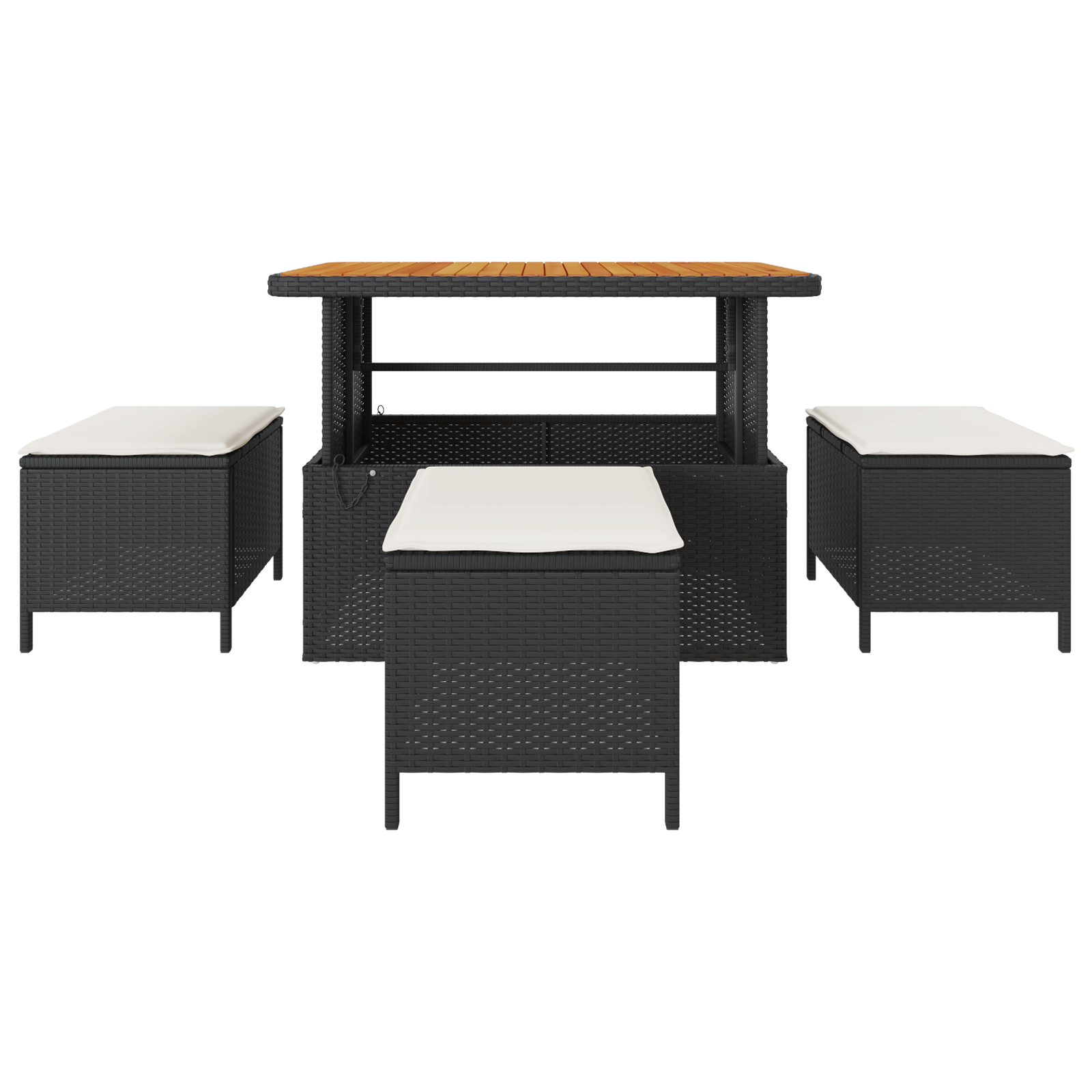 4 Piece Garden Dining Set with Cushions Black Poly Rattan Acacia - Image 7
