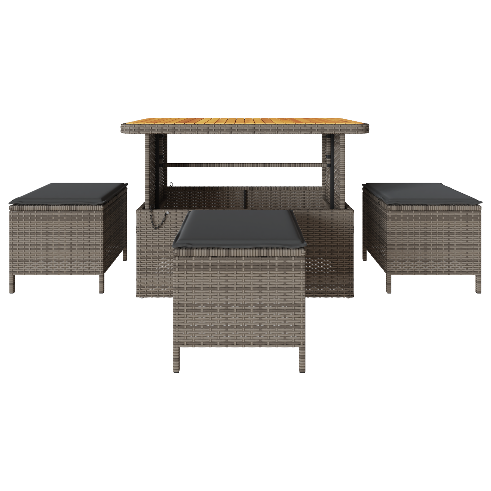 4 Piece Garden Dining Set with Cushions Grey Poly Rattan Acacia - Image 7