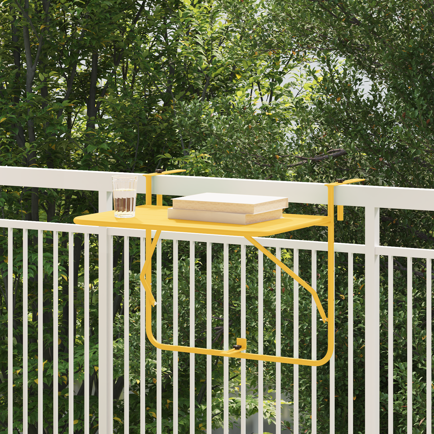 Foldable Hanging Balcony Table - Mustard, 60x40 cm, Steel